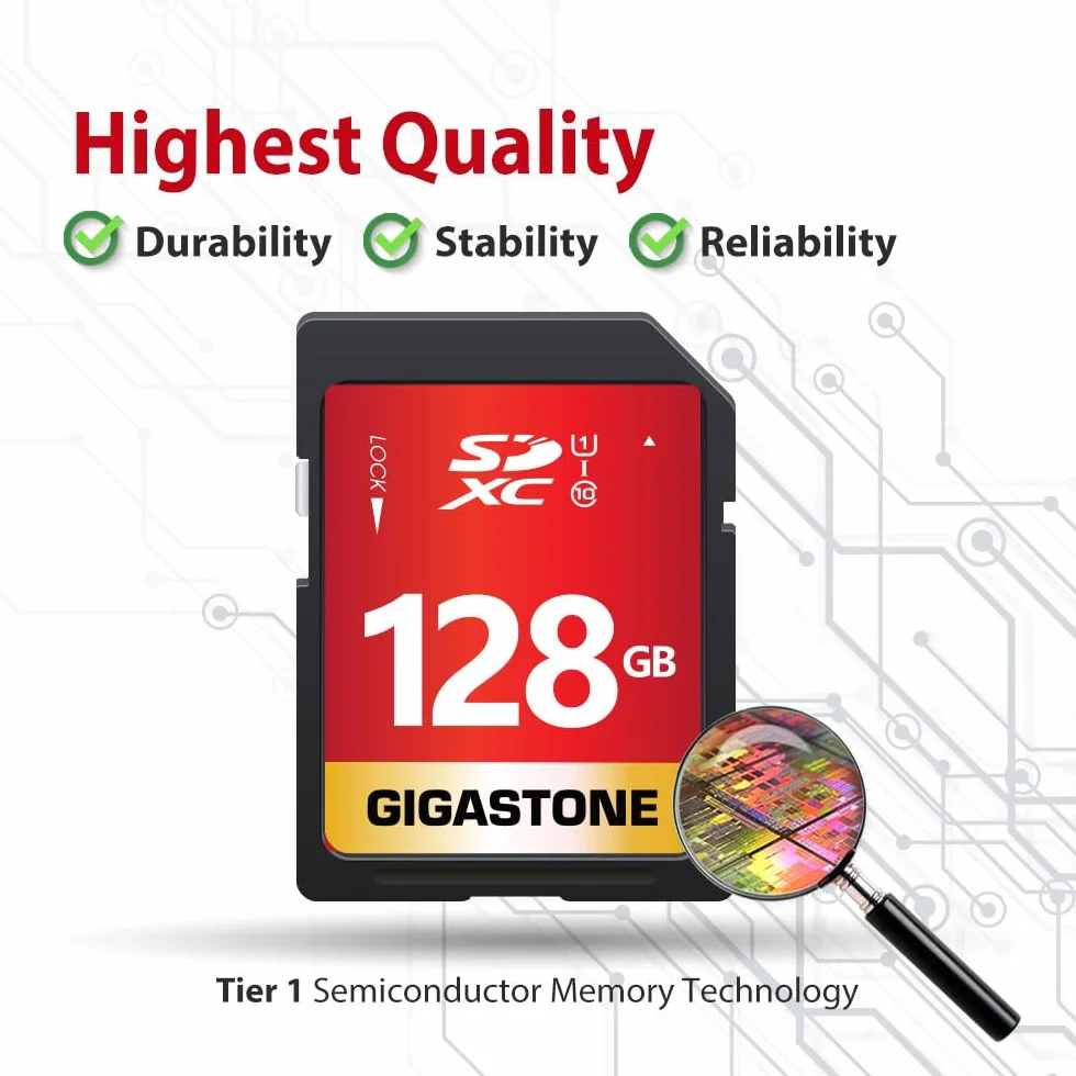 [GIGASTONE] 128 GB karta SD UHS-I U1 klasa 10 SDXC karta pamięci High Speed Full HD Video Canon Nikon Sony Panasonic aparat cyfrowy, pełnowymiarowa karta SD