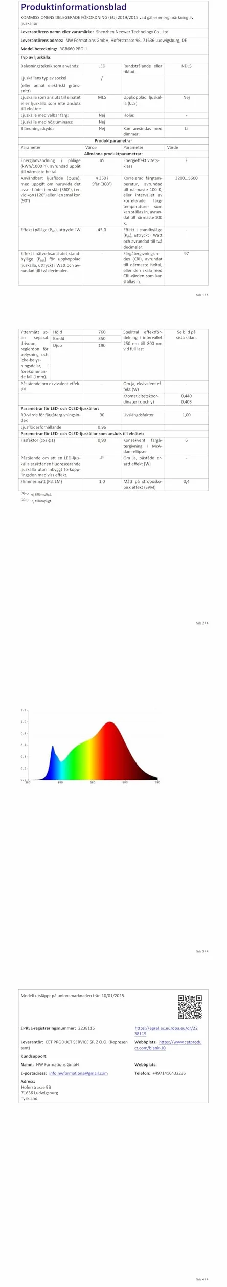 NEEWER Ulepszona lampa studyjna LED RGB ze statywem, sterowana aplikacją, 50 W, 7000 lumenów, IRC97 + 3200-5600K, ściemniany panel fotograficzny, zestaw oświetleniowy, RGB660 Pro II