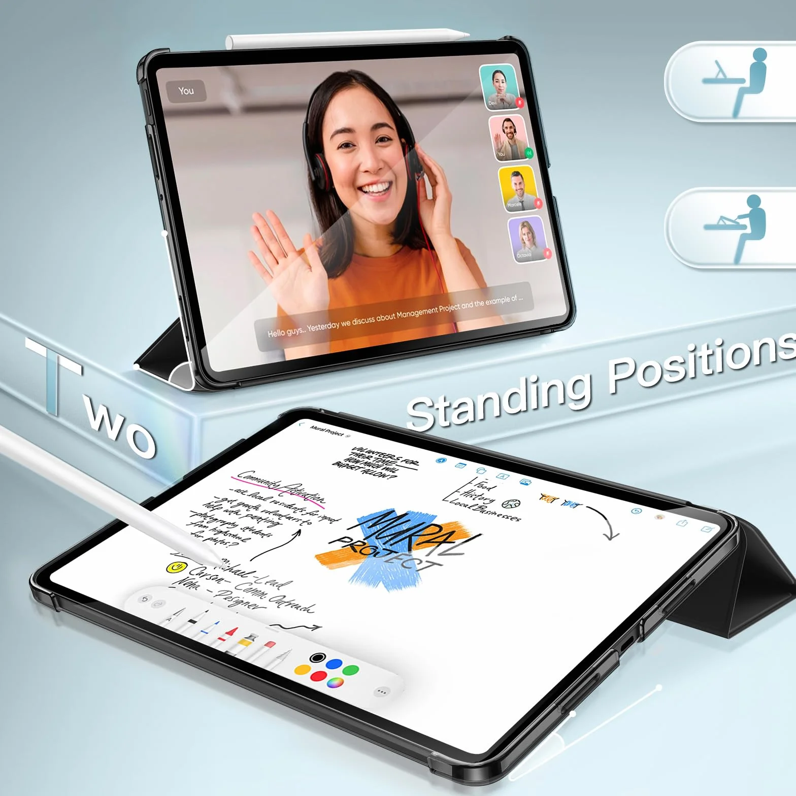 JETech Etui dla Xiaomi Pad 8/8 Pro & Pad 7/7 Pro (11,2 Cala, Model 2026/2025), Szczupły Półprzezroczysty Tył Składane na Trzy Podstawkę Ochronne Osłona Tabletu z Automatycznie Budzi/Spać (Czarny)