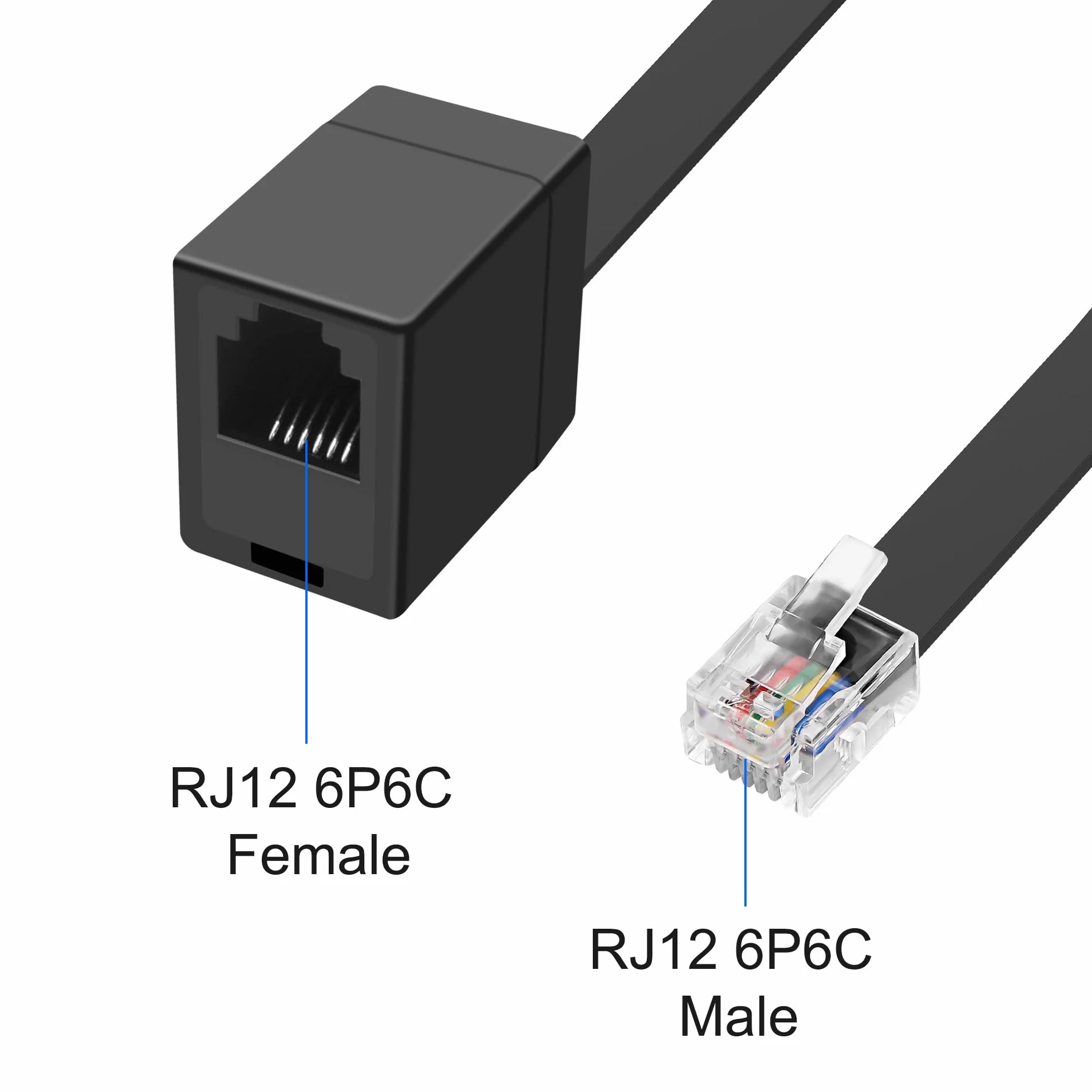 MEIRIYFA RJ12 6P6C wtyczka przedłużacz RJ11/RJ12 Cat3 kabel telefoniczny 30 cm 2 sztuki