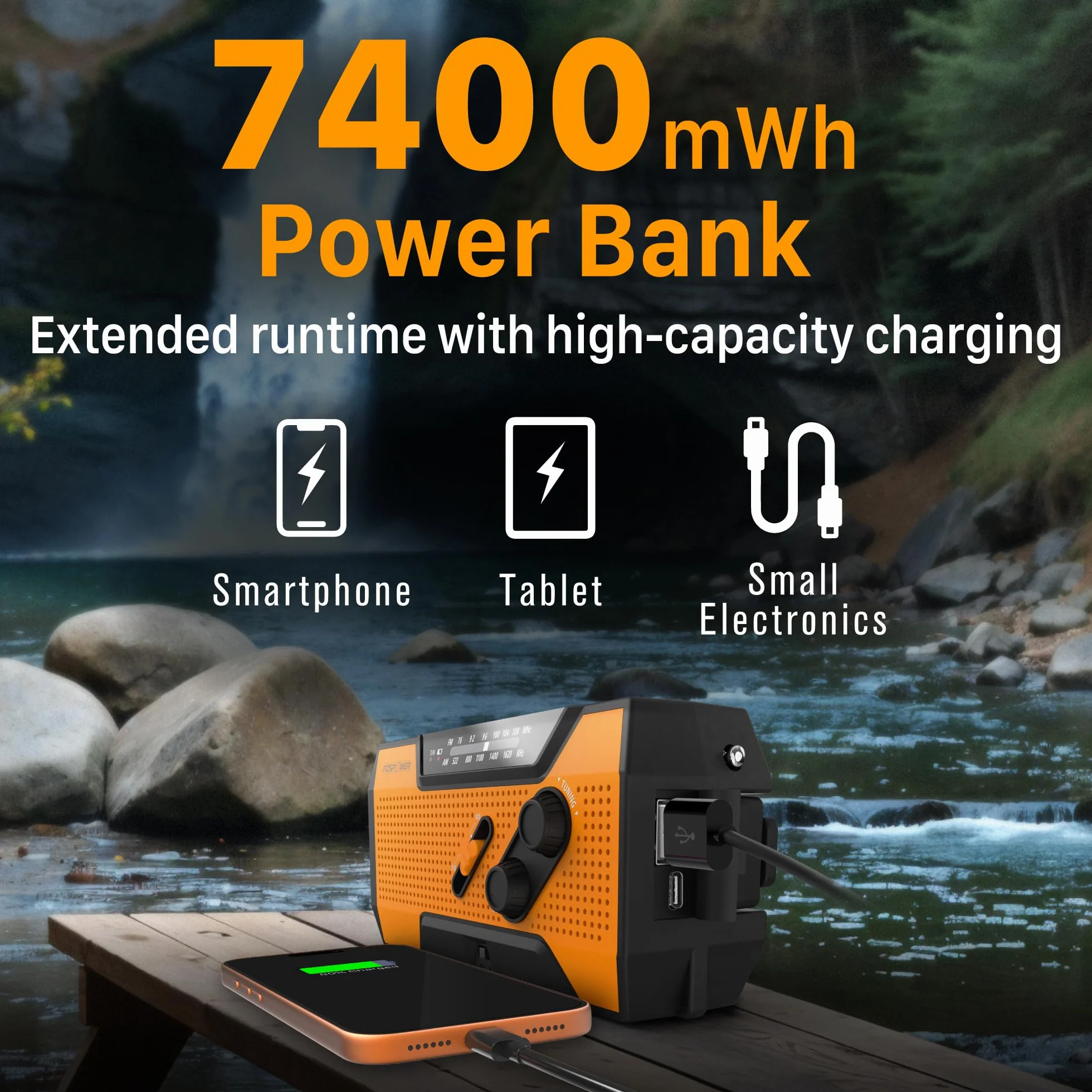 FosPower Przenośne Radio | Energia Słoneczna, Korba i Baterie | Awaryjne Radio Korbowe | 2000mAh Bateria Wewnętrzna | Latarka, SOS Alarm i Lampa Czytająca | Wędrówki, na Zewnątrz, w Nagłych Wypadkach