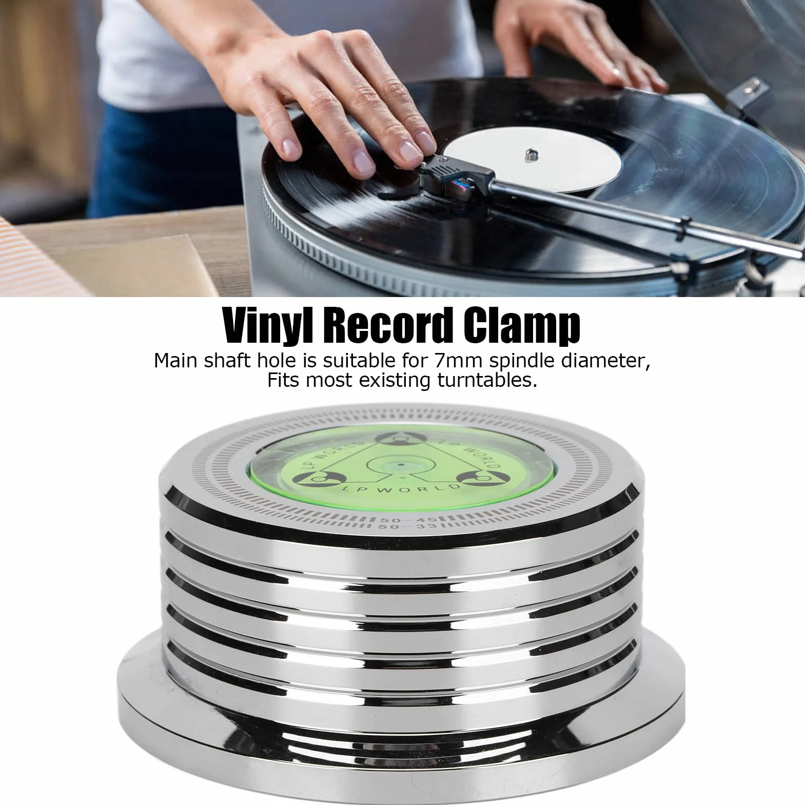 Ejoyous Stabilizator Ciężaru Płyty, Aluminiowy Zacisk Tarczy Gramofonu do Eliminacji Wibracji i Redukcji Szumów z wbudowaną poziomicą dla Audiofilów (SILVER)