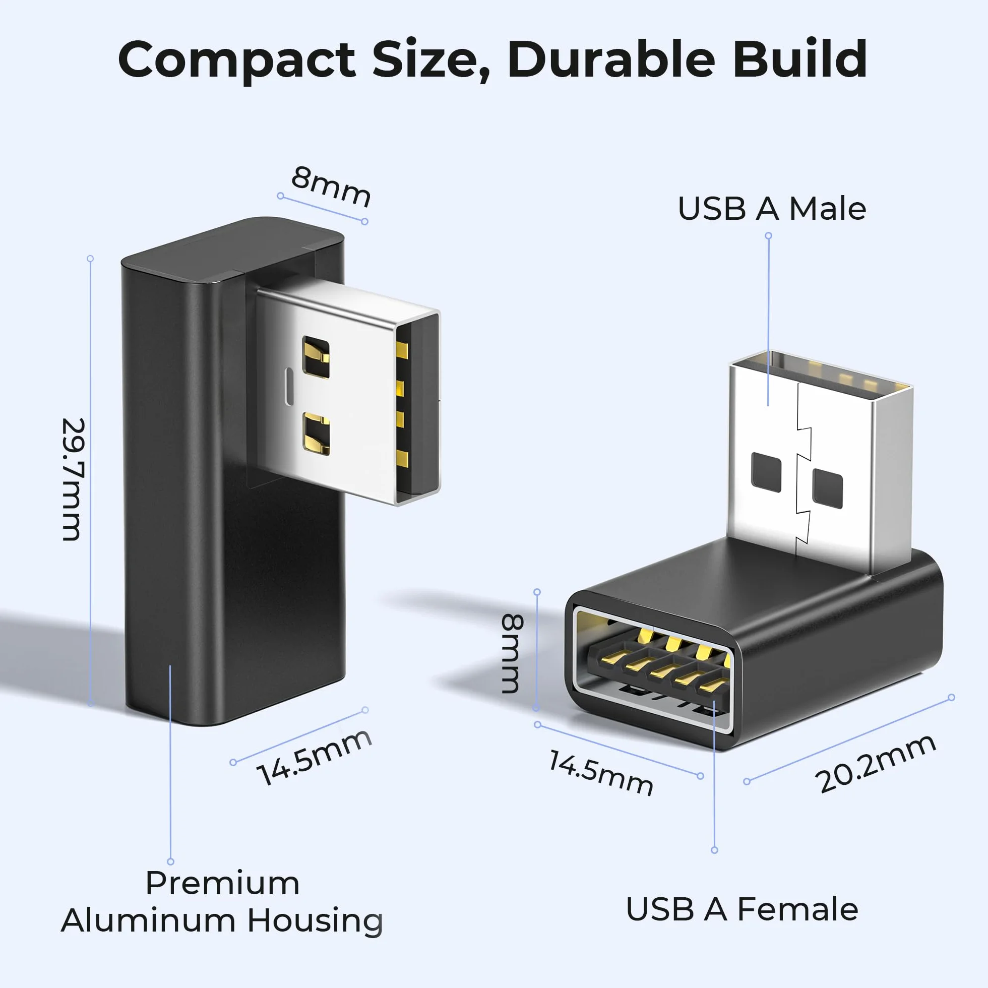 Basesailor Adapter USB 3.0 kątowy 4 Pack,góra dół 90 stopni USB A przedłużacz złącze 5Gbps konwerter L do Hub USB,PS5 PS4 Slim,CarPlay,drukarka,PC,Laptop,ładowarka Typ A,klawiatura,mysz,dysk twardy
