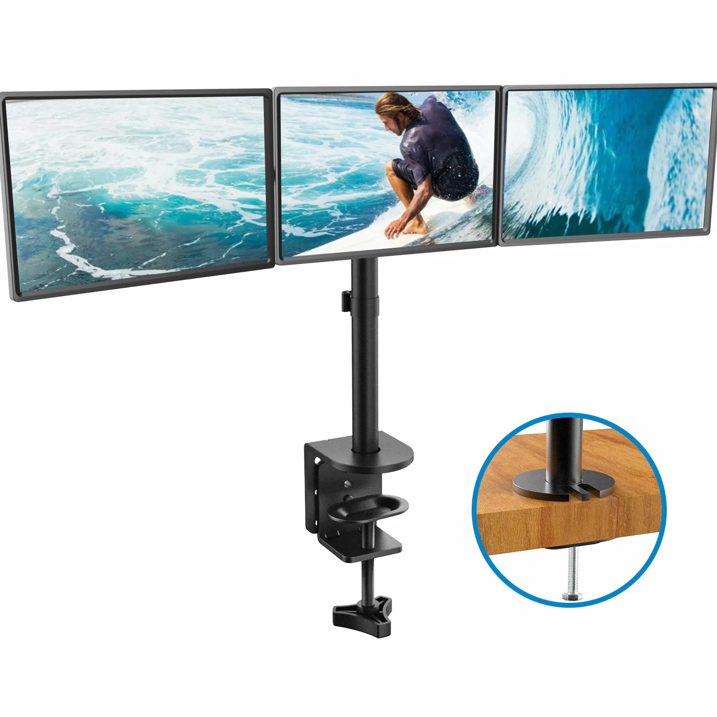 HUANUO 3-ekranowy ekran PC, ramię do 3 monitorów 13-24", uchwyt potrójny ekran, 10 kg każdy, łatwy montaż, regulacja wysokości, 2 opcje montażu, VESA 75/100 mm