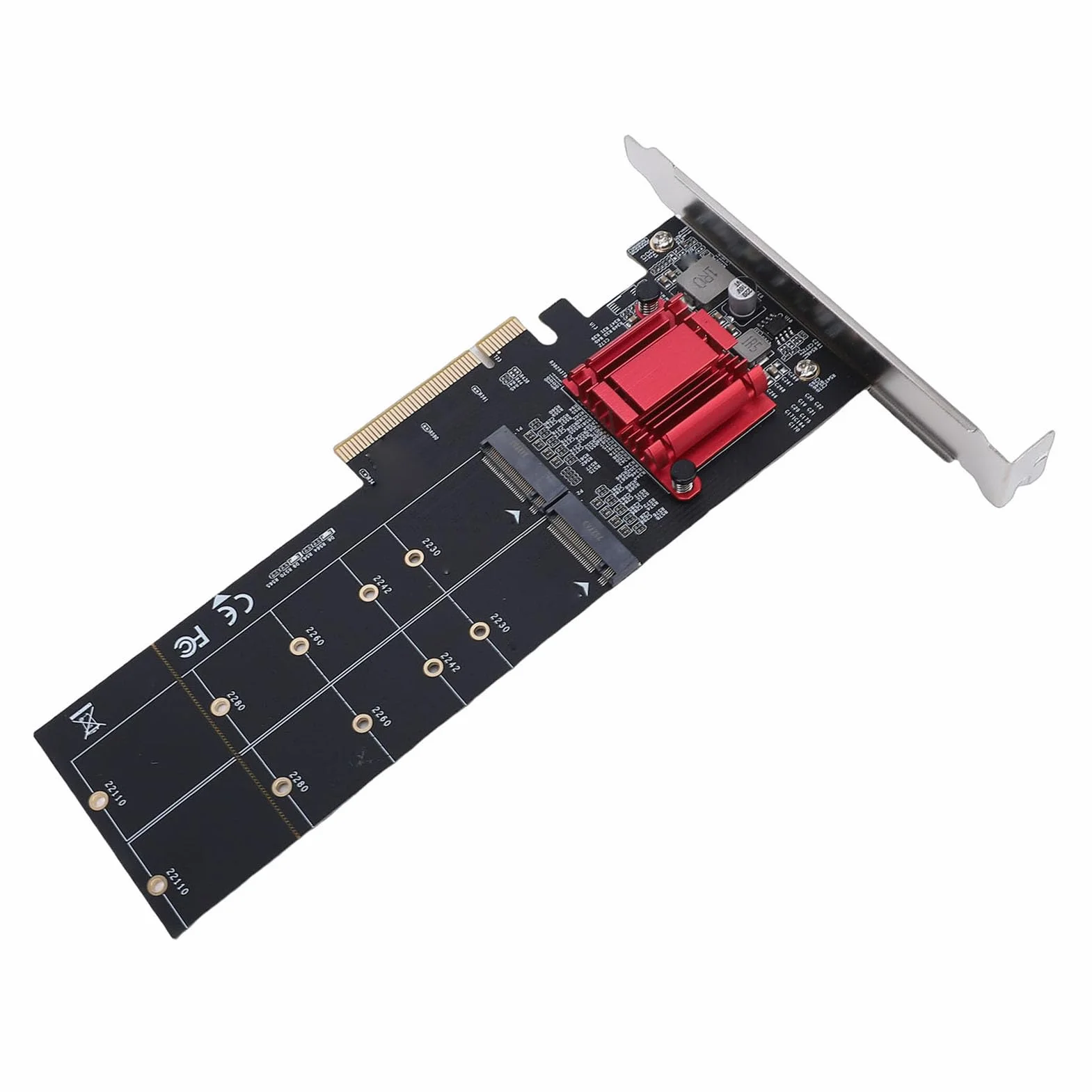 AMONIDA Podwójny Adapter NVMe PCIe, 2-portowy Dysk SSD M.2 NVMe na kartę rozszerzeń PCIe, Adapter Chipsetu ASM1812, Idealny do Obsługi Płyt Głównych Komputerów Stacjonarnych 2230, 2242, 2260, 2280,
