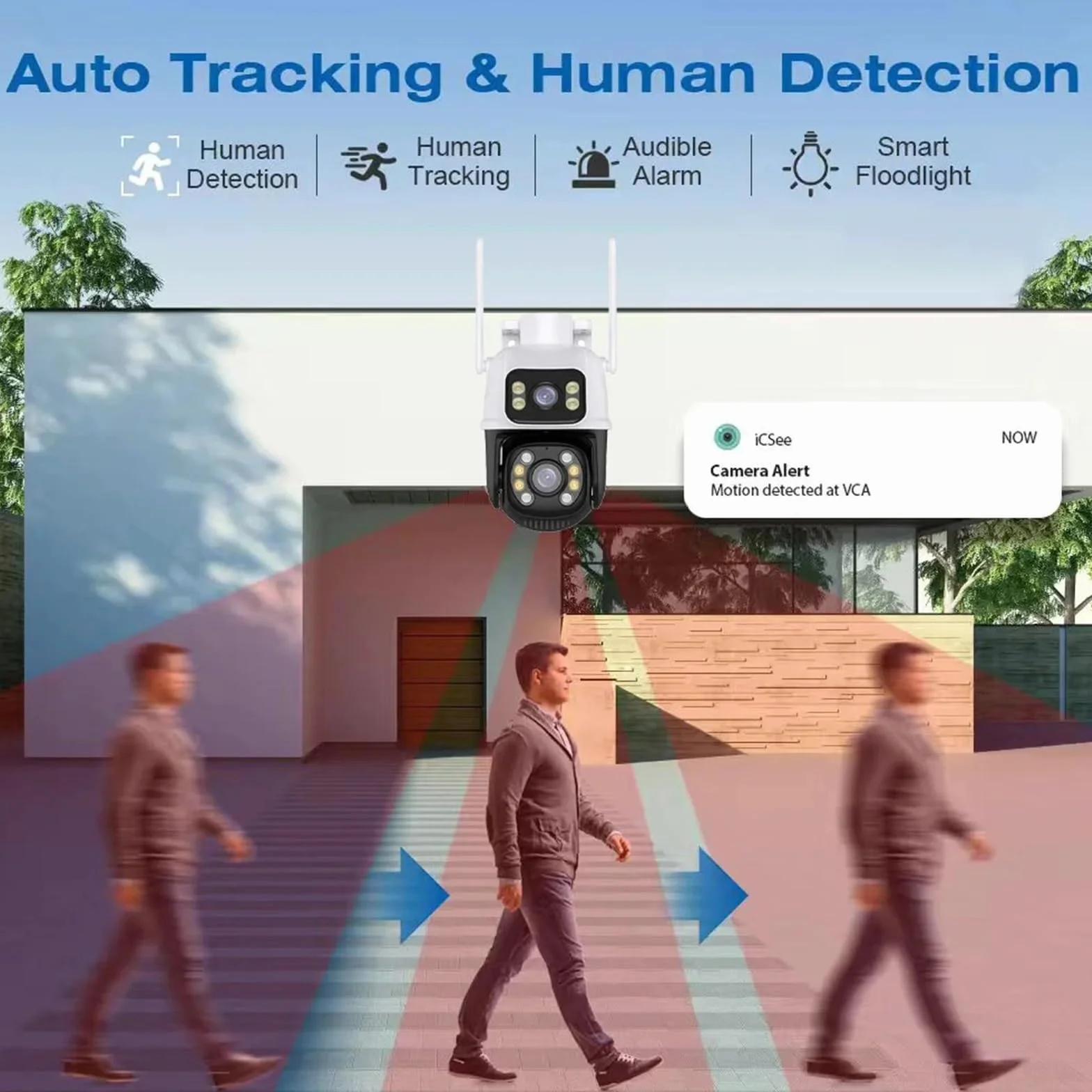 Kamery bezpieczeństwa, Kamera Wi-Fi 6 MP z podwójnym obiektywem, AI, automatyczne śledzenie, wodoodporna, kamera do monitoringu CCTV, IP alarmem i oświetleniem policyjnym do domu(ADD 64G)