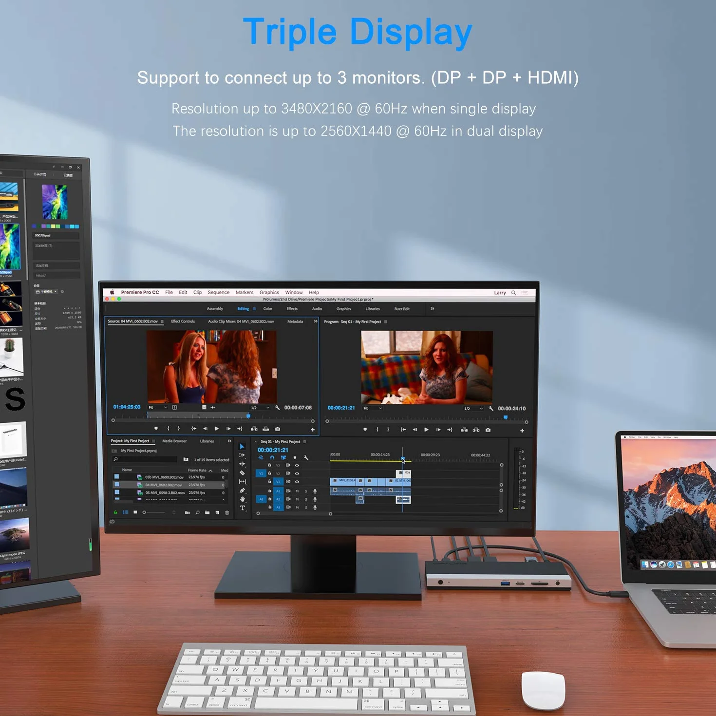 Stacja dokująca Triple Display Hub, stacja dokująca 13 w 1, adapter WAVLINK USB-C z 2 * 4K DP, HDMI, z zasilaczem 100 W (65 W PD) Ethernet, 4 USB3.0, SD/TF, audio, stacja dokująca USB C do HP Dell
