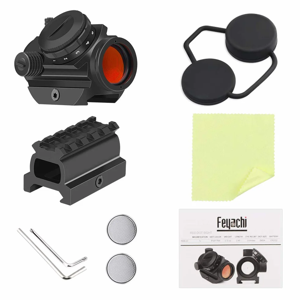Feyachi RDS-22 Red Dot wizjer 1 x 22 mm 2MOA Airsoft wizjer punktowy kompaktowy wizjer z czerwonym punktem, luneta celownicza do szyn Picatinny/Weaver 20 mm/22 mm