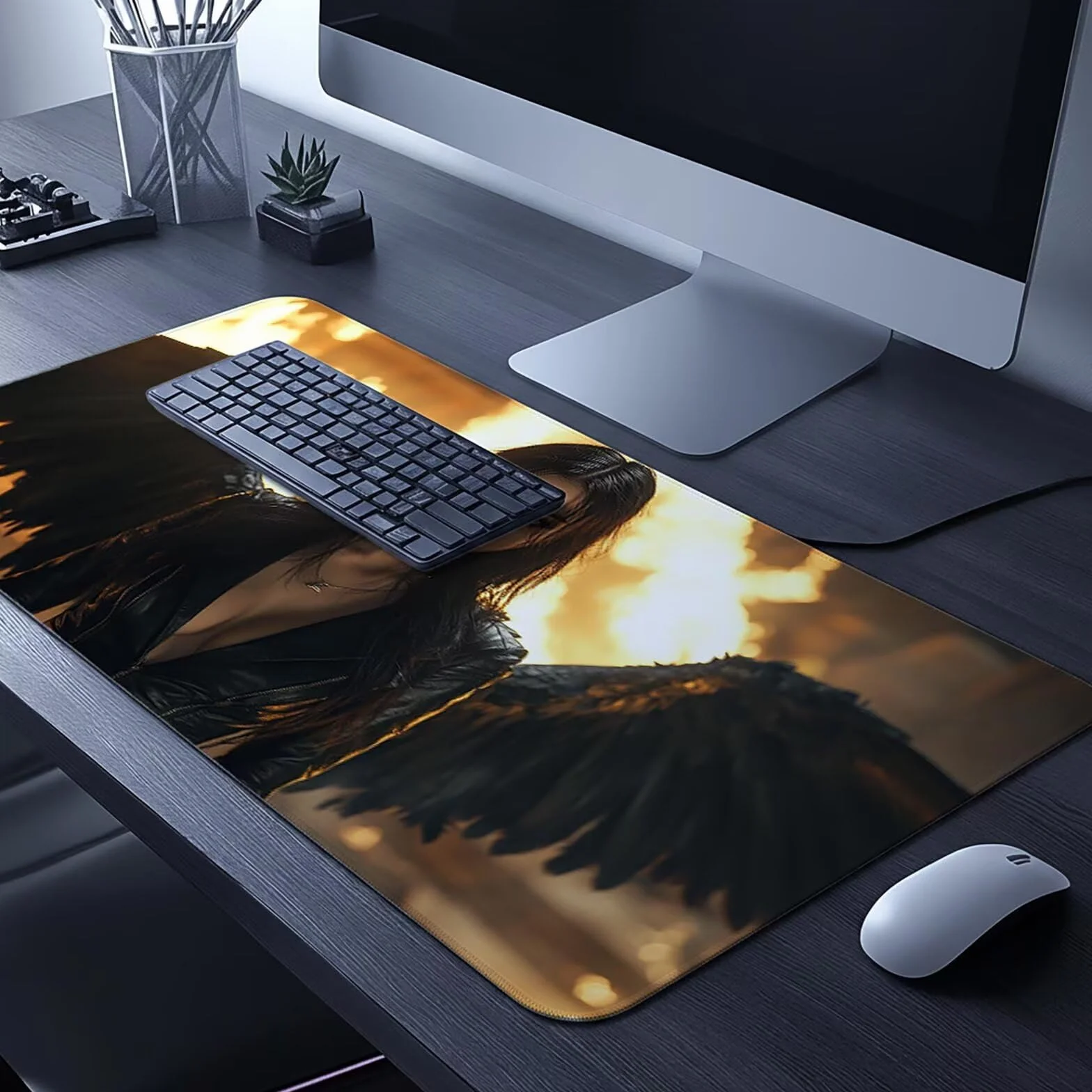 Podkładka pod mysz ze skrzydłami, XXL, 60 x 140 x 0,3 cm, wodoodporna, gamingowa podkładka pod mysz, dokładność, szybkość, akcesoria do gier, laptop, biuro, prezent dla mężczyzn, FSBD-8350