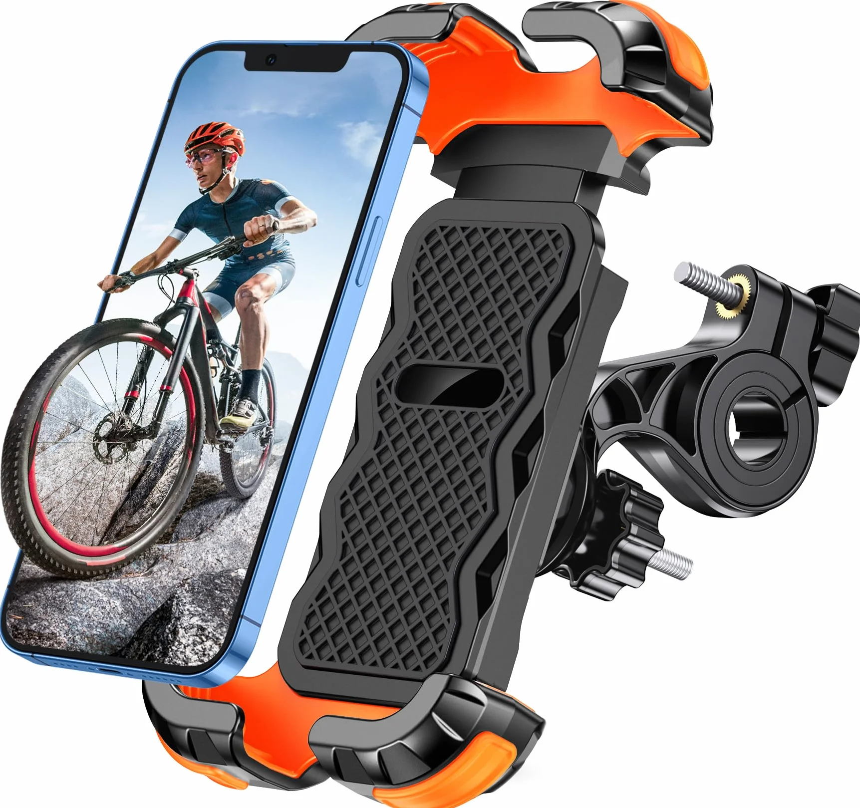 Glangeh Uchwyt na telefon rowerowy, bezpieczny zamek 8S, szybki montaż, odporny na upadek, uchwyt na telefon rowerowy obracany o 360°, do telefonów komórkowych 11.9 cm-17.3 cm, stojak na rowery