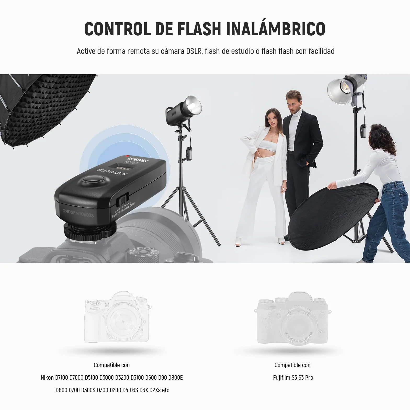 NEEWER FC-16 2,4 G bezprzewodowa migawka studyjna migawka wyzwalacz lampy błyskowej z dwoma odbiornikami, kompatybilny z Nikon D7100 D7000 D5100 D5000 D3200 D3100 D600 D90 D800E D800 D700 D300S D3300S