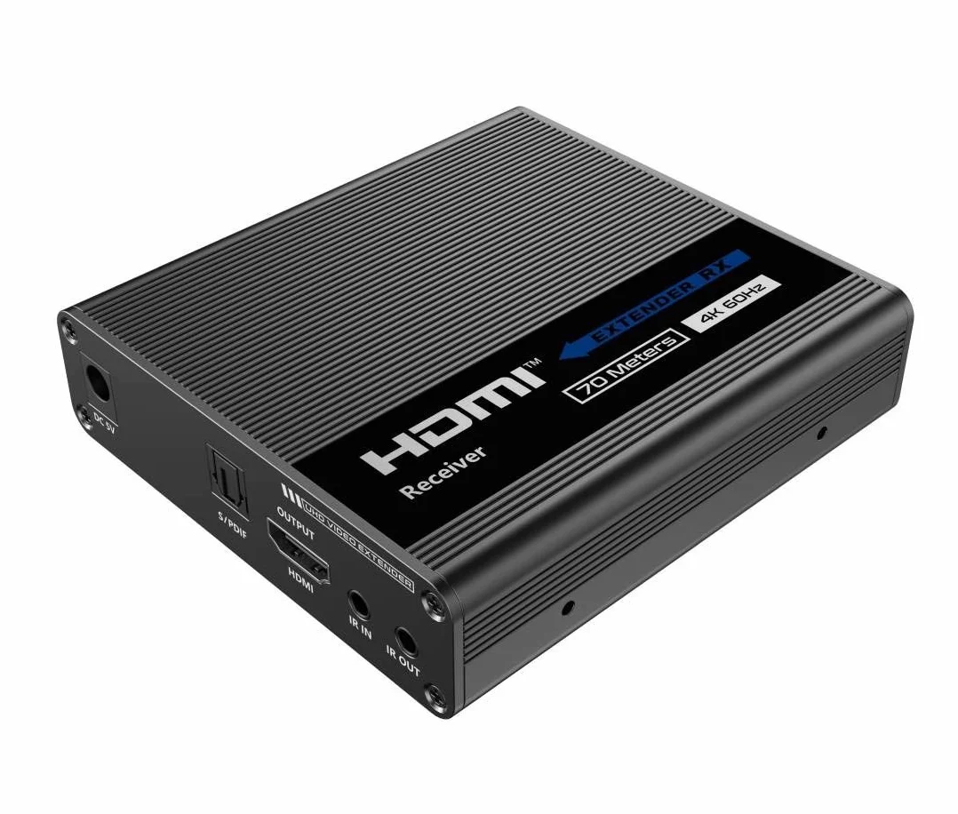 PremiumCord Przedłużacz 4K HDMI na 70 m za pomocą kabla krosowego Cat6 / Cat6A / Cat7, nadajnik i odbiornik podczerwieni, HDMI 2.0, ARC, rozdzielczość wideo Ultra HD 4K @ 60Hz