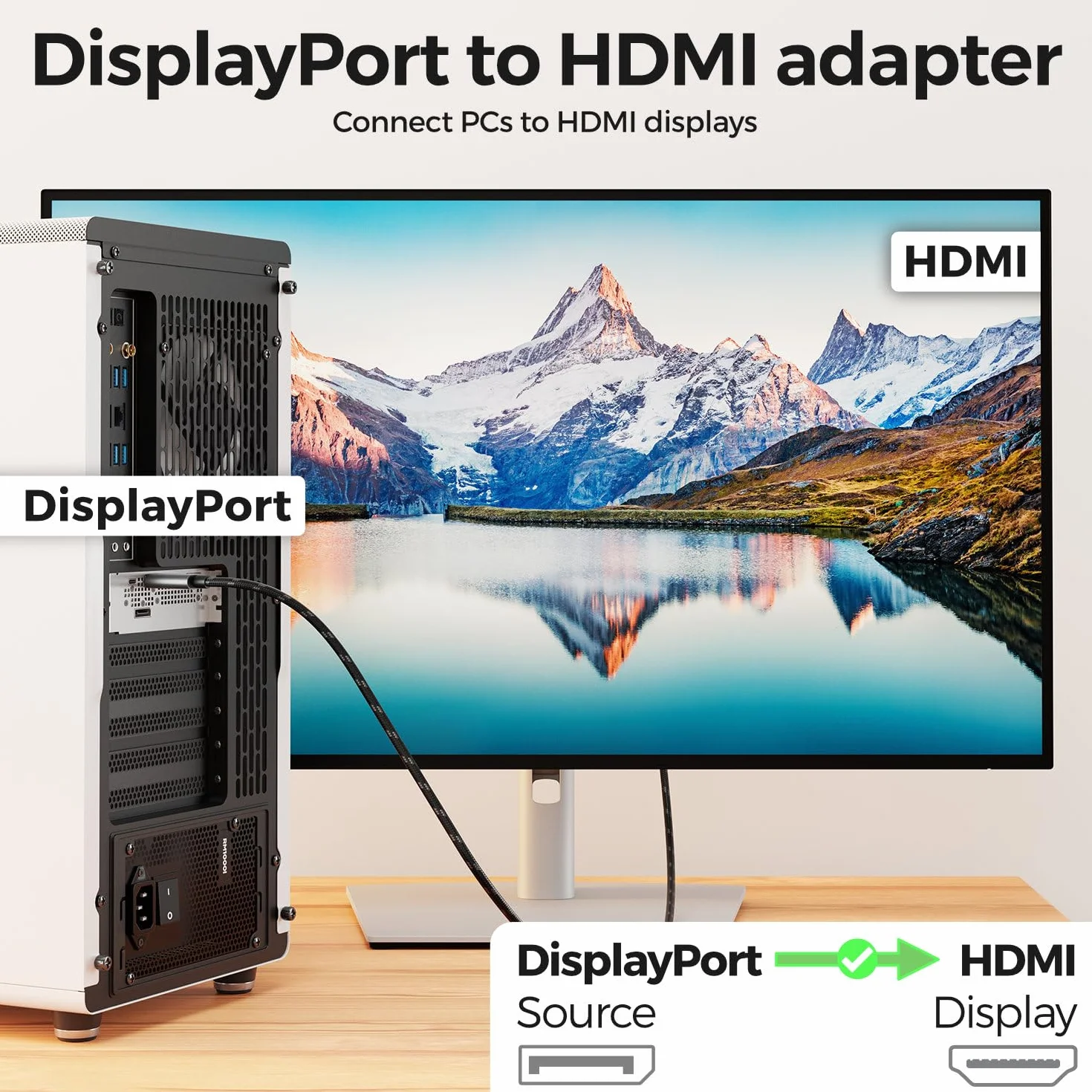 deleyCON 2m DisplayPort na HDMI Kabel 4K@60Hz Unidirectional Aluminiowe Wtyki Nylonowy
