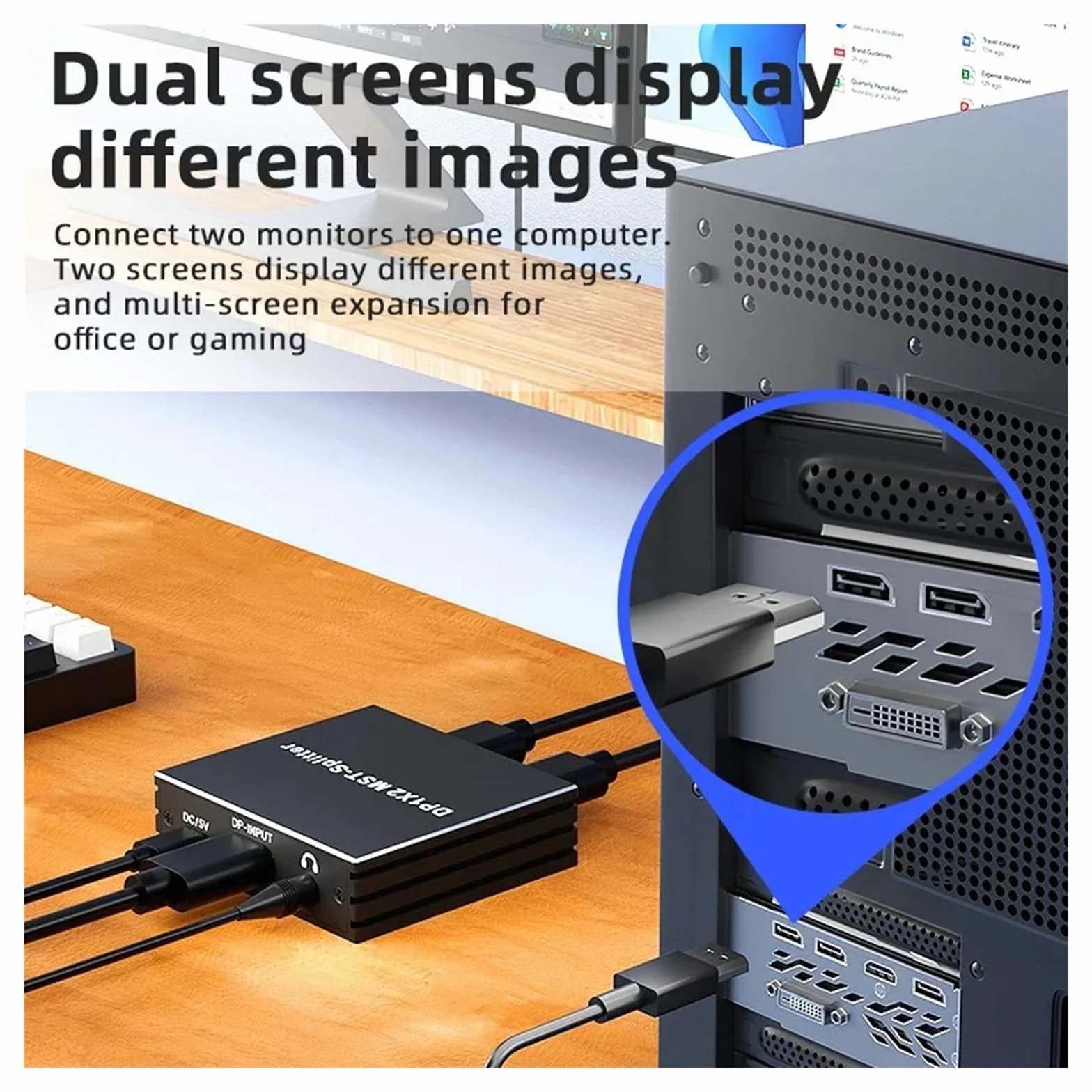 Compatible Splitter 8K MST SST 1In 2 Out DP 1.4 8K@30Hz 4K@120Hz to DisplayPort Converter(DP to 2HD)