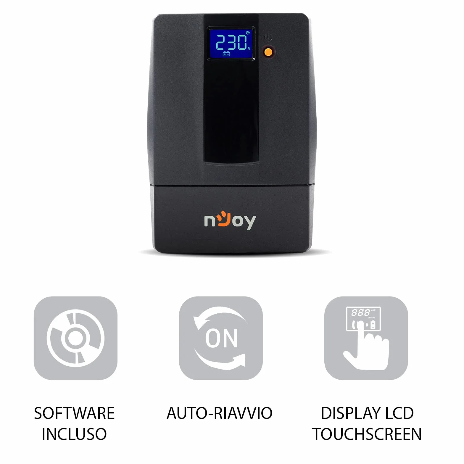 nJoy Horus Plus 600 VA Linia Interactive UPS, 360 W, wyświetlacz LCD, ekran dotykowy AVR, czarny