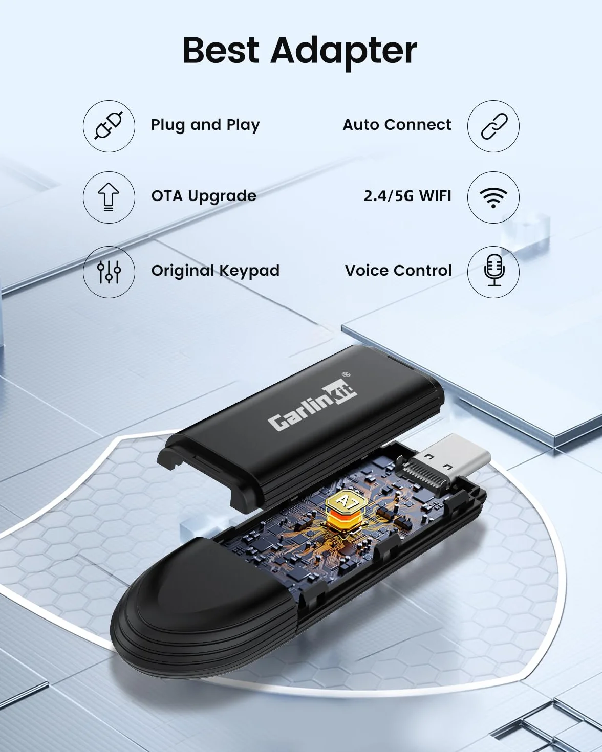 Carlinkit draadloze CarPlay-adapter, voor auto's met ingebouwde Car Play, voor VW Audi Volvo Renault Opel Citroen Toyota Peugeot KIA Hyundai (Modeljaar: 2016 tot 2025), Ondersteuning IOS11 + en firmwa