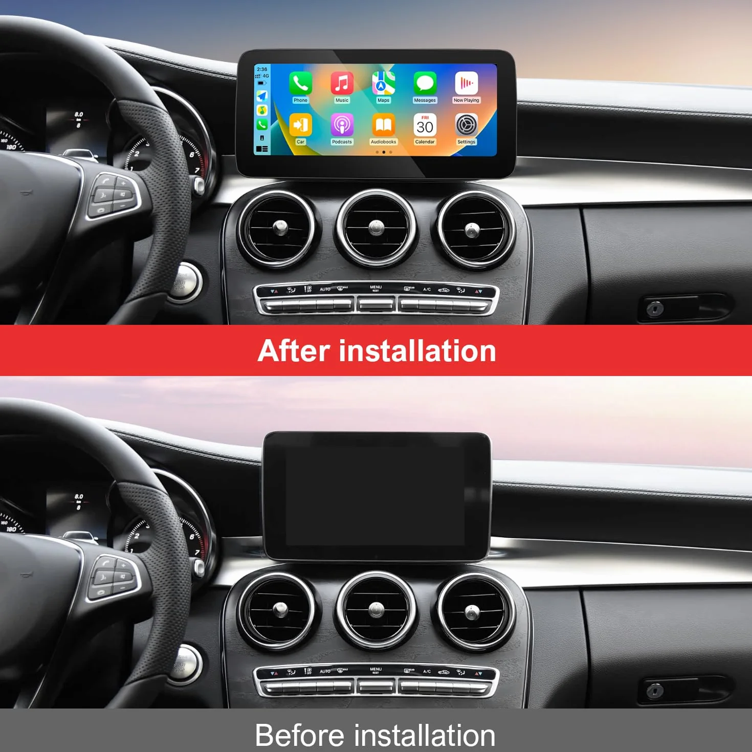 10,25" bezprzewodowy ekran dotykowy CarPlay i Android do samochodów Mercedes-Benz A/B/GLA/CLA/G klasy (W176/W117/C117/W246/W463/X156) 2015-2019, kompatybilny z systemem NTG 5.0/5.1/5.2