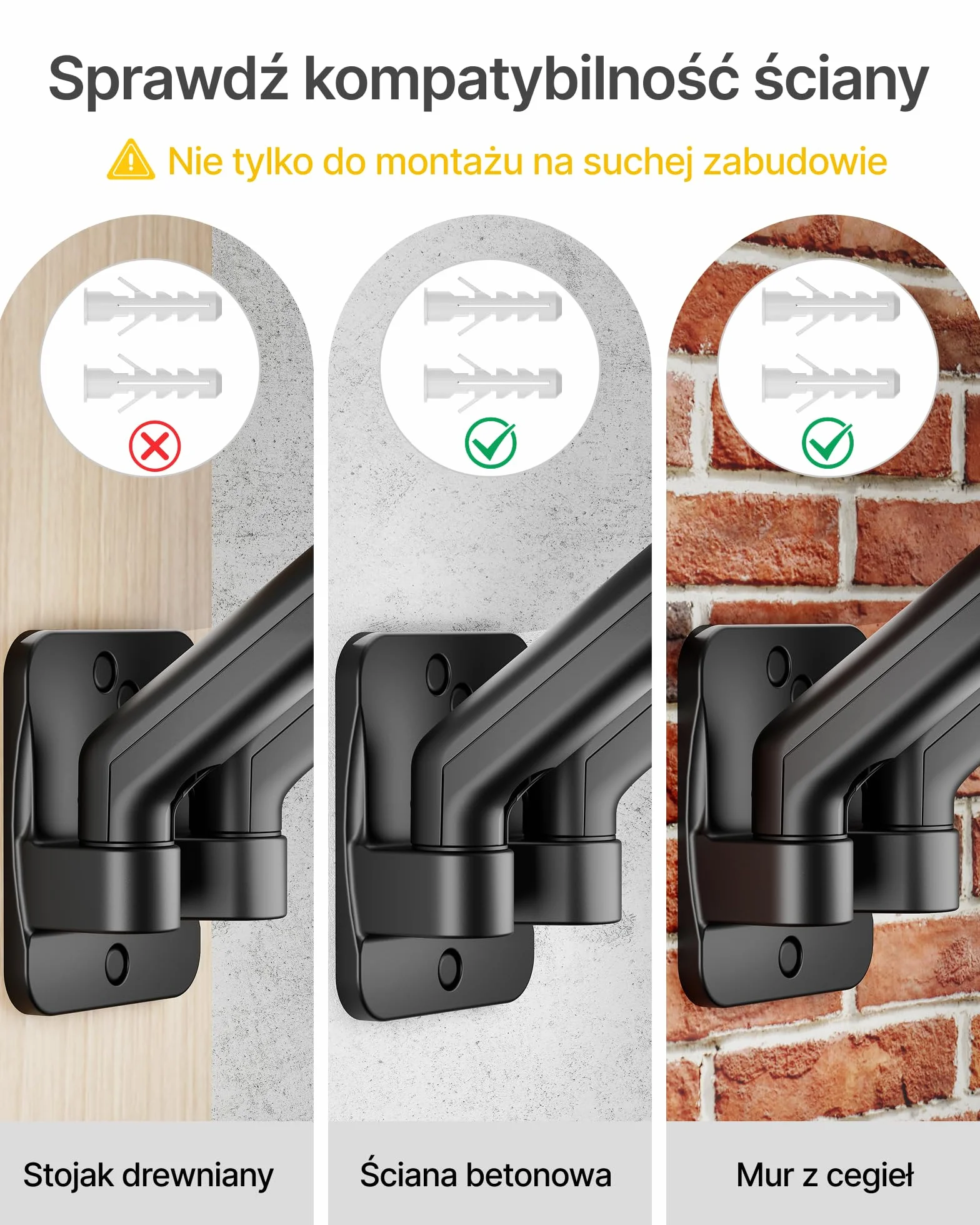 monTEK Podwójny uchwyt ścienny do monitora od 17 do 32 cali, każdy do 9 kg | 75 x 75/100 x 100 VESA uchwyt ścienny, na płaski/zakrzywione ekrany, w pełni ruchomy uchwyt monitora, czarny