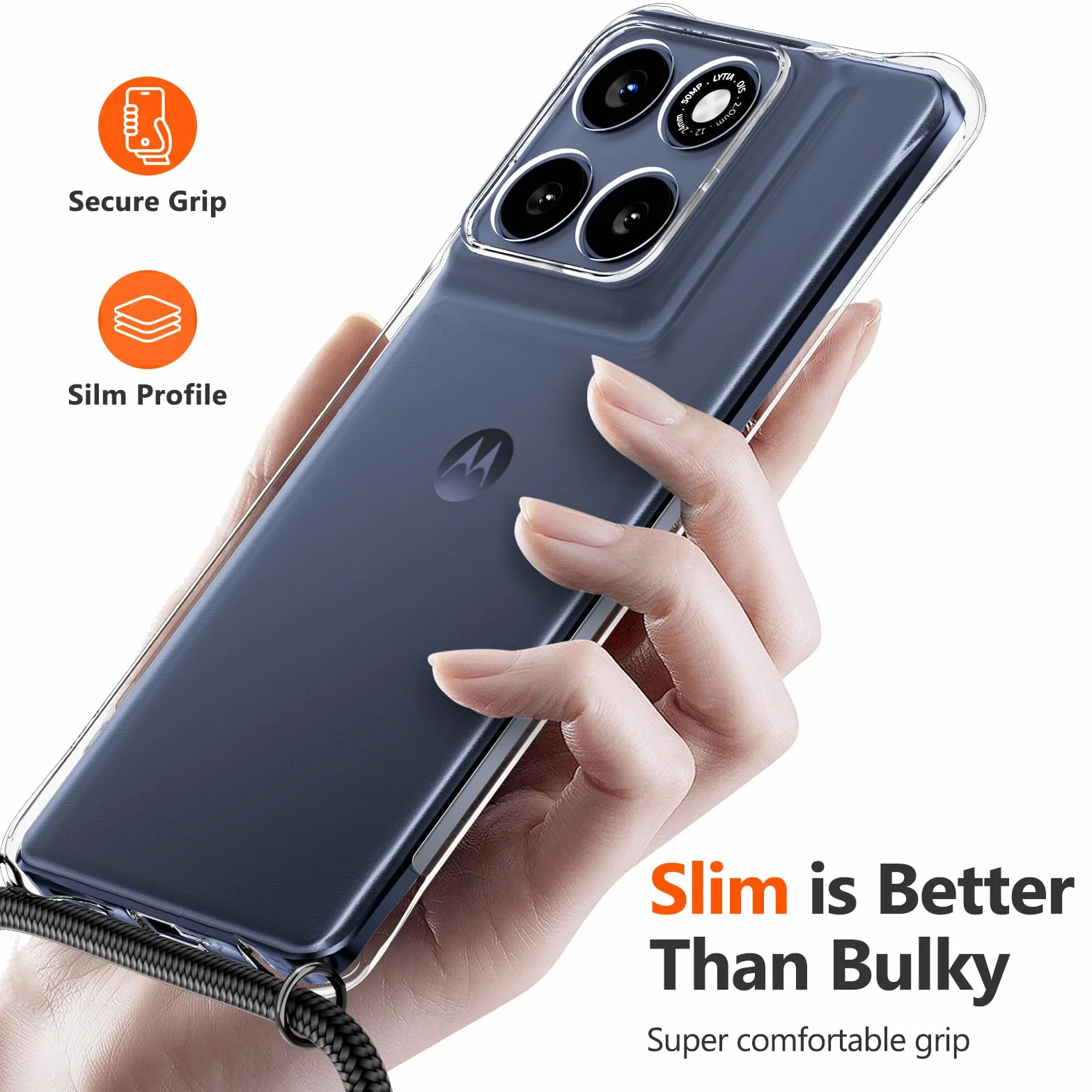 Etui na długim pasku, kompatybilne z Motorola Edge 60 Pro, przezroczyste, silikonowe etui ochronne, smycz, odporne na wstrząsy, odporne na zarysowania, przezroczyste etui z tworzywa TPU
