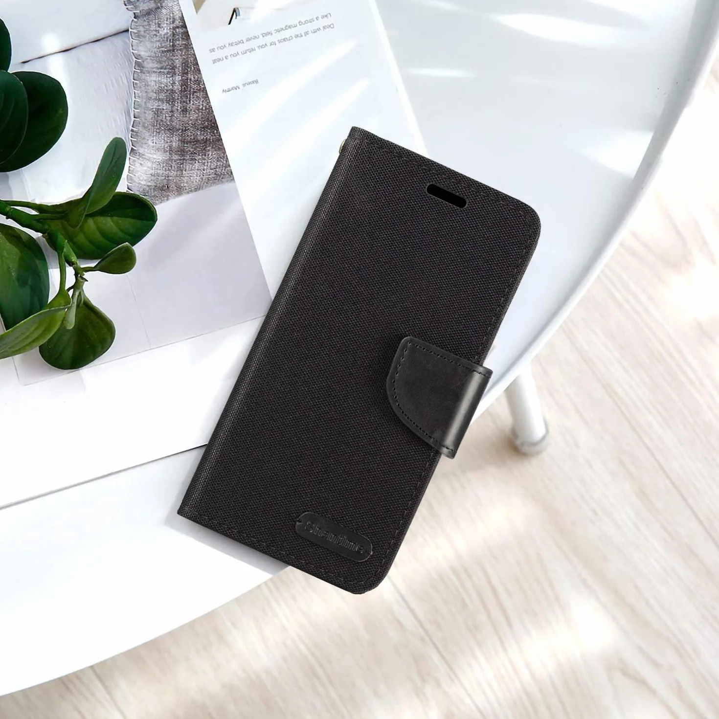 Etui Portfelowe z Tkaniny Oksfordzkiej i PU Kompatybilne z Nokia Lumia 650, Wytrzymała Obudowa z Przegrodami na Karty i Zapięciem Magnetycznym