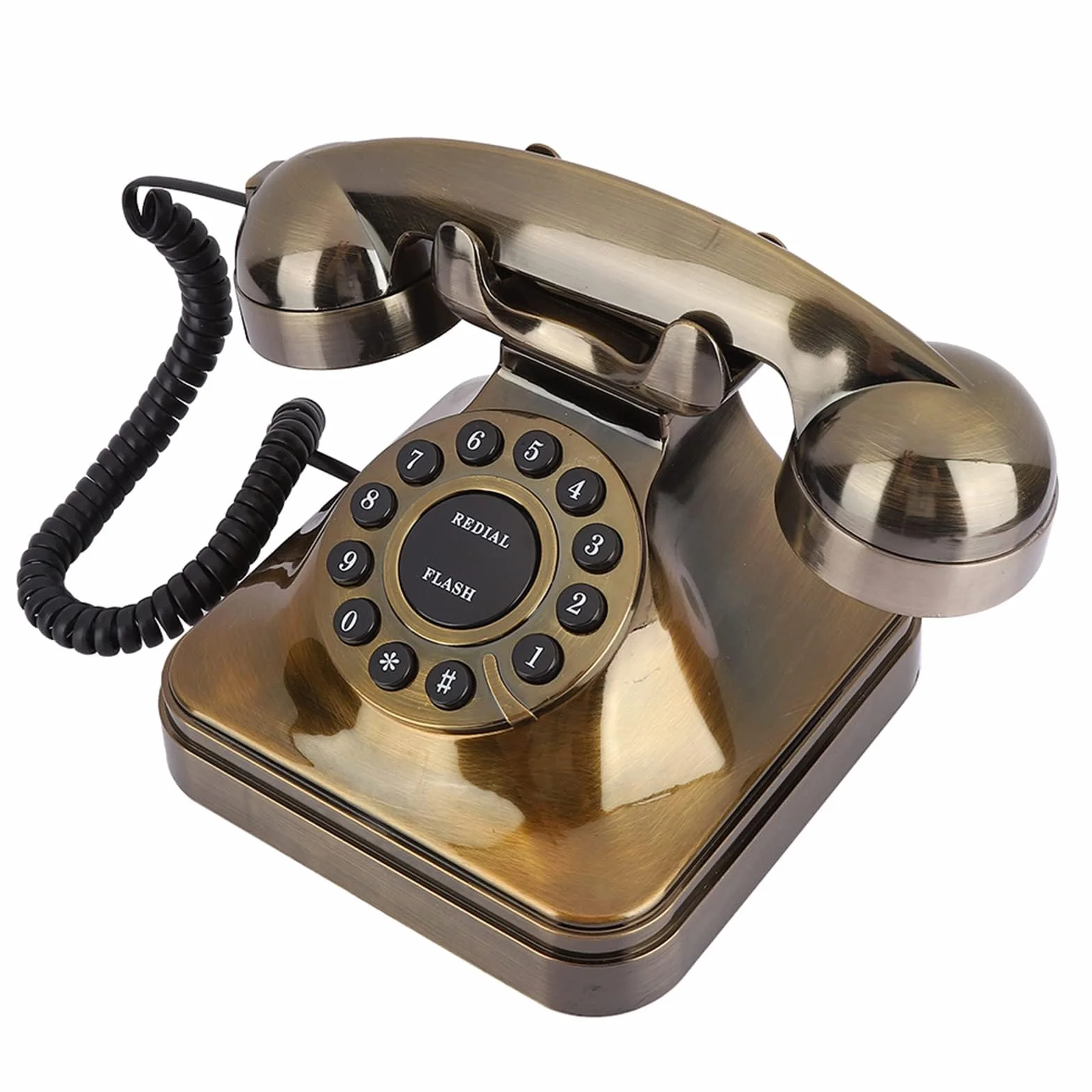 Ejoyous Antyczny telefon, retro vintage brązowy telefon stacjonarny staromodna tarcza z przyciskiem przewodowy telefon dekoracyjny rozmówca na biurko do domu biura hotelu dekoracja