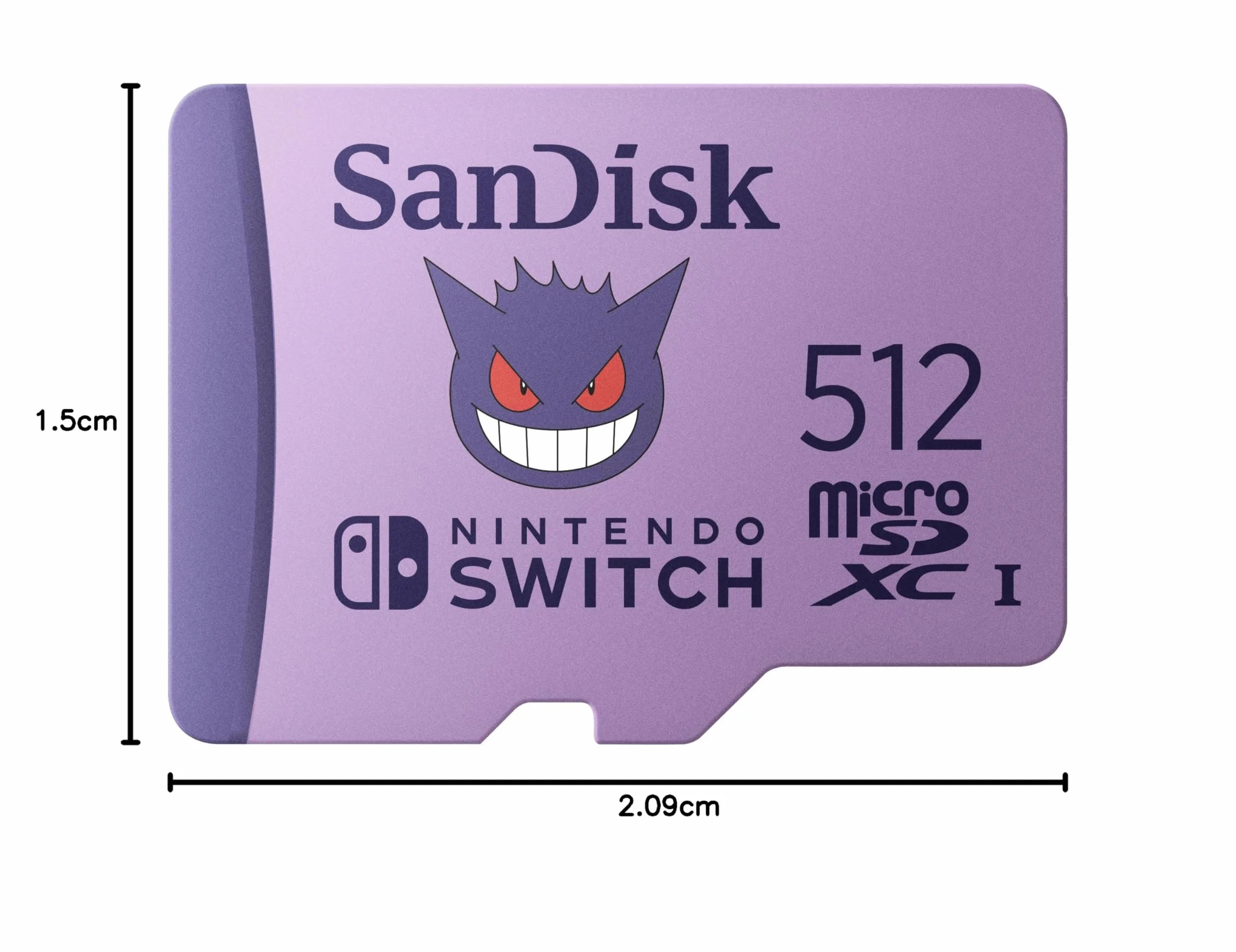 SanDisk Karta pamięci microSD Pokémon Gengar na Nintendo Switch 512GB (do 100 MB/s prędkość odczytu, do 90 MB/s prędkość zapisu, 4K UHD, V30, U3)