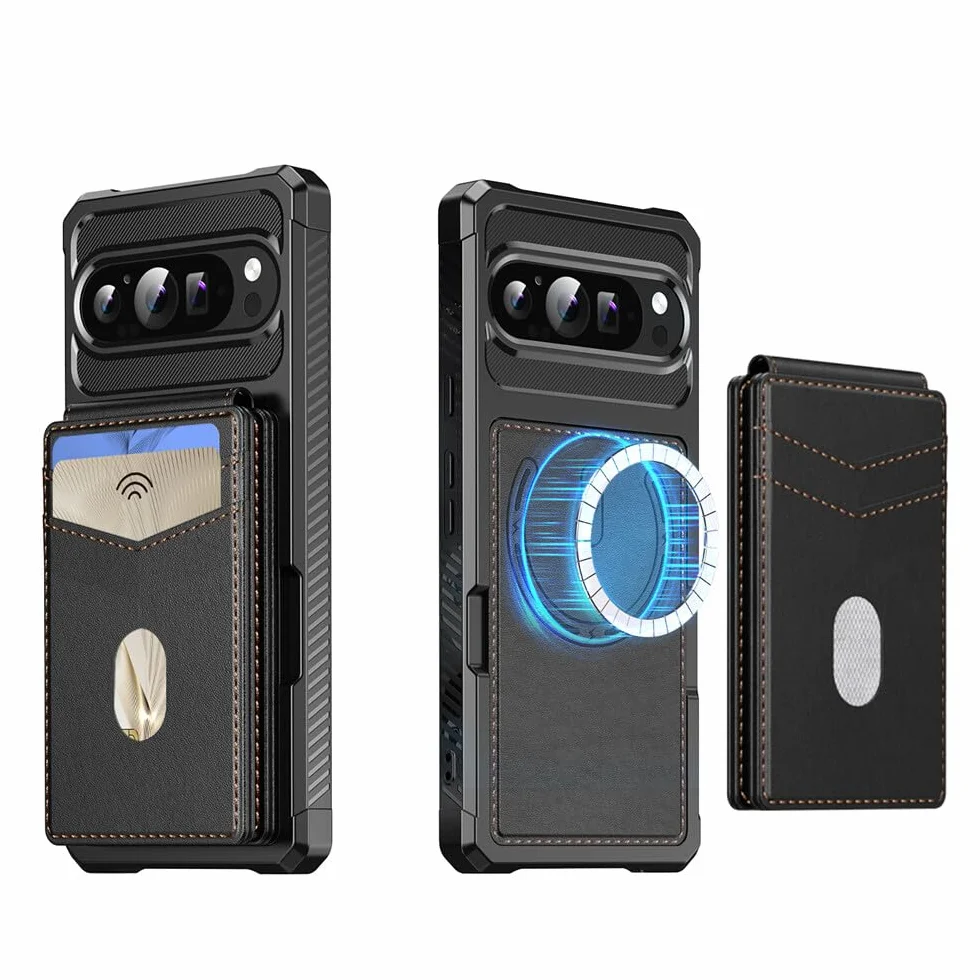 etui do Google Pixel 8 Pro (kolor: czarny) portfel skórzany odporny na wstrząsy twardy silikonowy futerał na tył