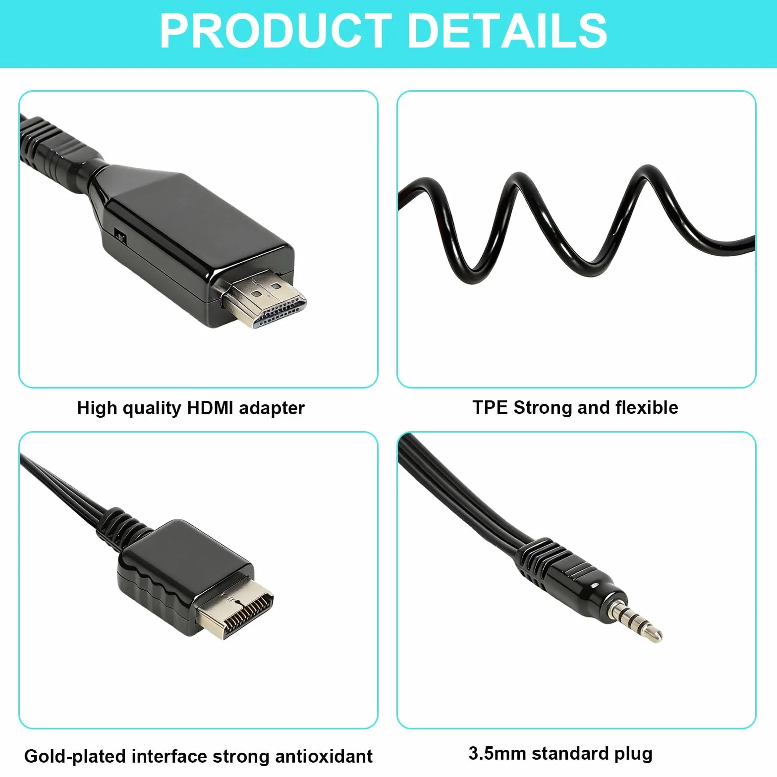 HENGBIRD Adapter PS1/PS2 na HDMI 1080P z kablem AV 1 m, 720P 1080P HD Link kabel wideo konsola audio konwerter wideo, Plug and Play, zasilanie micro USB, do TV i konsoli do gier