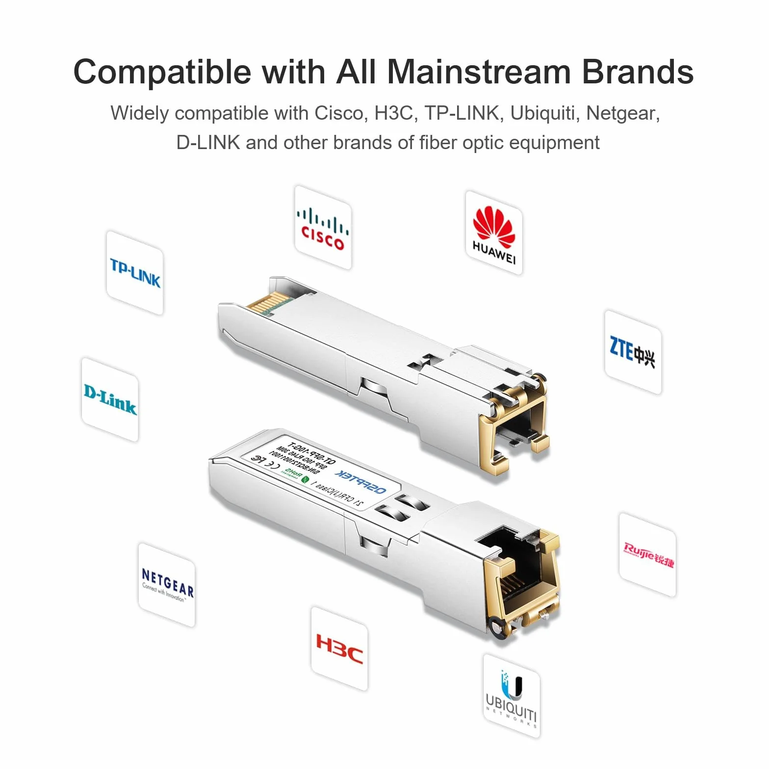 QSFPTEK 1,25G/2,5G/5G/10G-T SFP+ RJ45 30 m 10 Gb-T moduł miedziany 10GBASE-T nadajnik-odbiornik Mini-Gbic do Cisco SFP-10G-T-S, Ubiquiti UF-RJ45-10G, Mikrotik, do 30 m