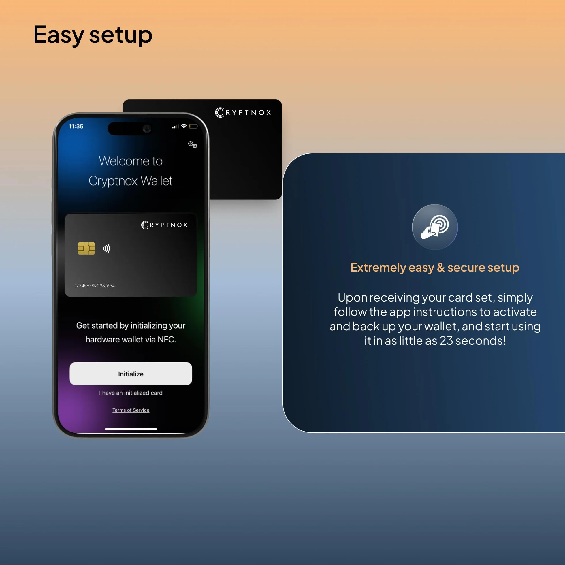 NFC sprzętowy portfel kryptowalut, zimny portfel, zestaw 2 kart | Cold storage z samokontrolą na bezbateryjnej karcie NFC z kopią na drugiej karcie, bez zapisywania frazy seed