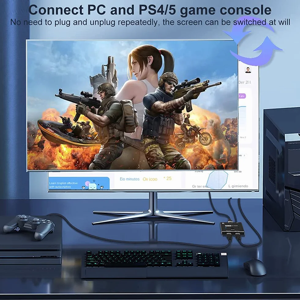 HDMI Ultra HD 8K HDMI 2.1 High Speed 48 Gb/s, przełącznik kierunkowy, tylko 2 cale, 1 wyjście 8K przy 60 Hz 4K przy 120 Hz, konwerter kompatybilny z projektorami Xbox PS5, monitorami