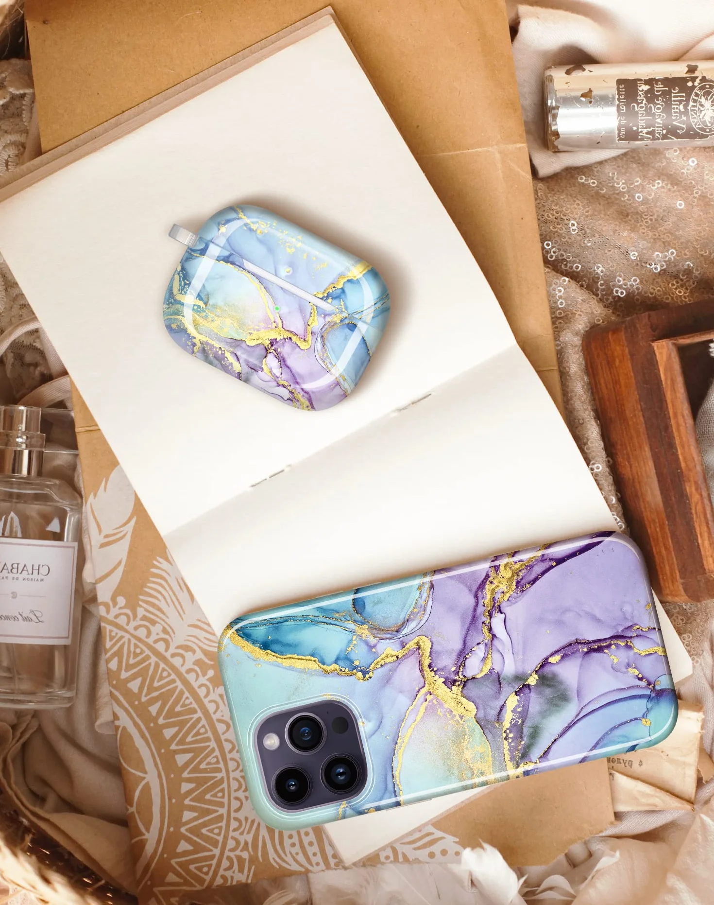 Etui Pokrowiec na Airpods Pro 2. Generacji Złoty Brokat Marmurowy Design Ochronna Skóra TPU dla Kobiet Dziewcząt z Brelokiem Kompatybilne z AirPods Pro 2019/Pro 2 Gen Etui 2022