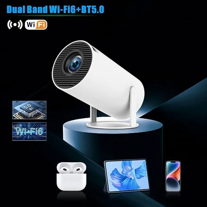 HY300 Pro mini projektor, 720P 4K dekodujący projektor z Wi-Fi i Bluetooth, przenośny projektor kina domowego, HDMI USB, biały