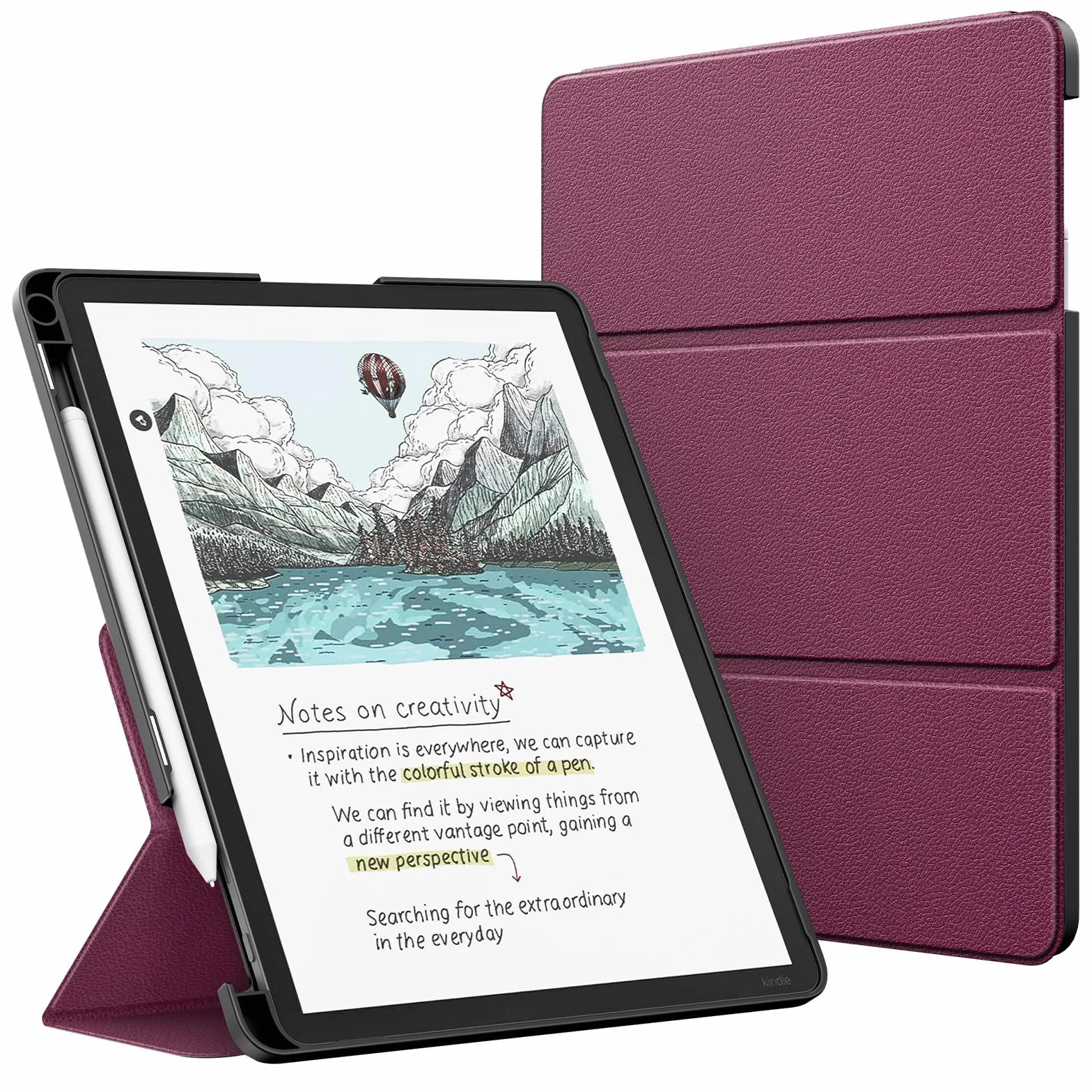 MoKo Stand Case for 11" Kindle Scribe (3rd Generation -2025) & Kindle Scribe Colorsoft (1st Generation 2025) - Premium Leather Trifold Stand Cover with Pen Holder, Auto Sleep/Wake, Fig