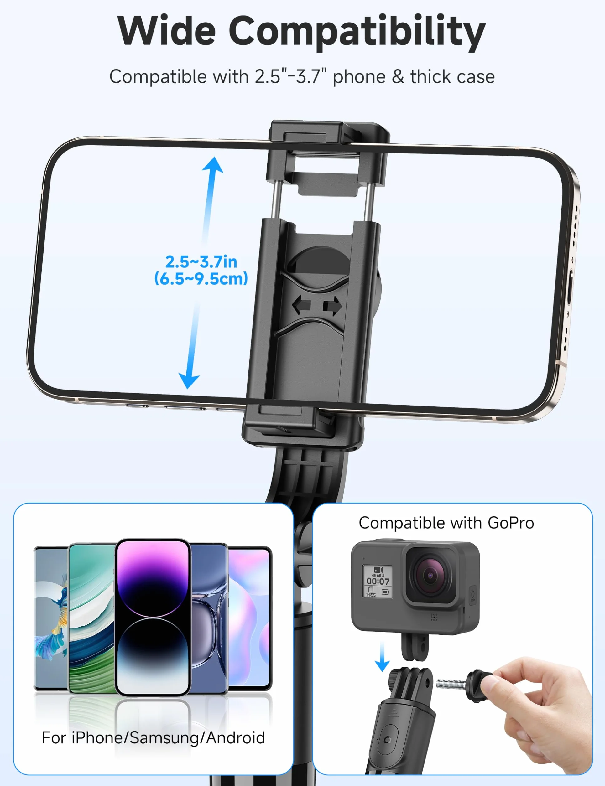 Statyw do Selfie 4 w 1 z Pilotem, Rozszerzalny Kij do Selfie i Statyw Smartfon, Kompatybilny z iPhone 16/15/14/13/12/Samsung/Huawei/GoPro