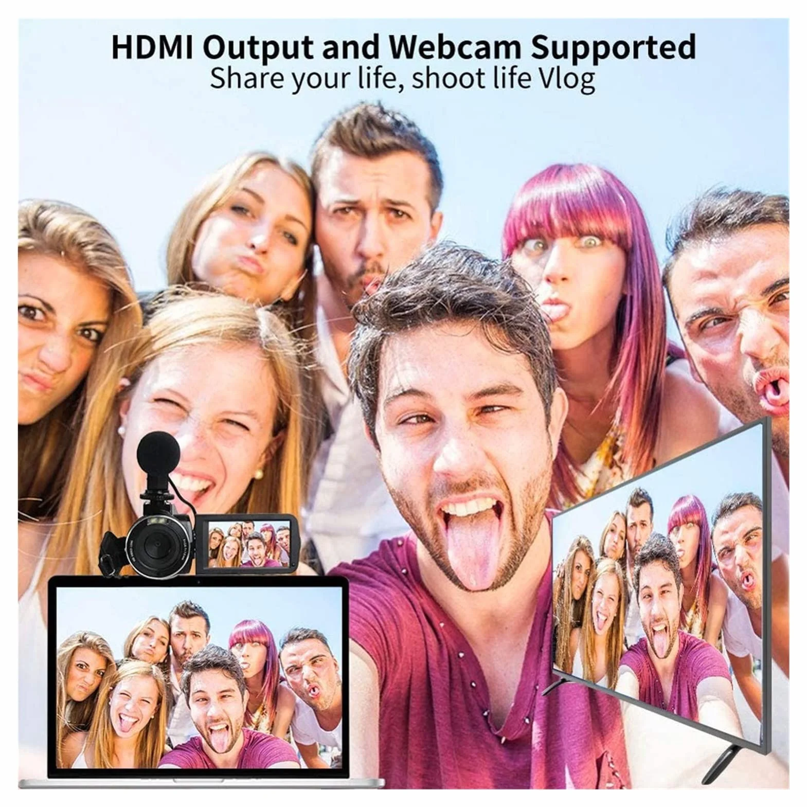 Kamera Wideo, Kamera wideo kamera 4K 56MP Wbudowany wypełnienie w nokt widzenia wizji WIFI Vloggowanie do nagrywania vlogu kamery cyfrowej internetowej(32GB SD Card,Red Mic Lens Hood)