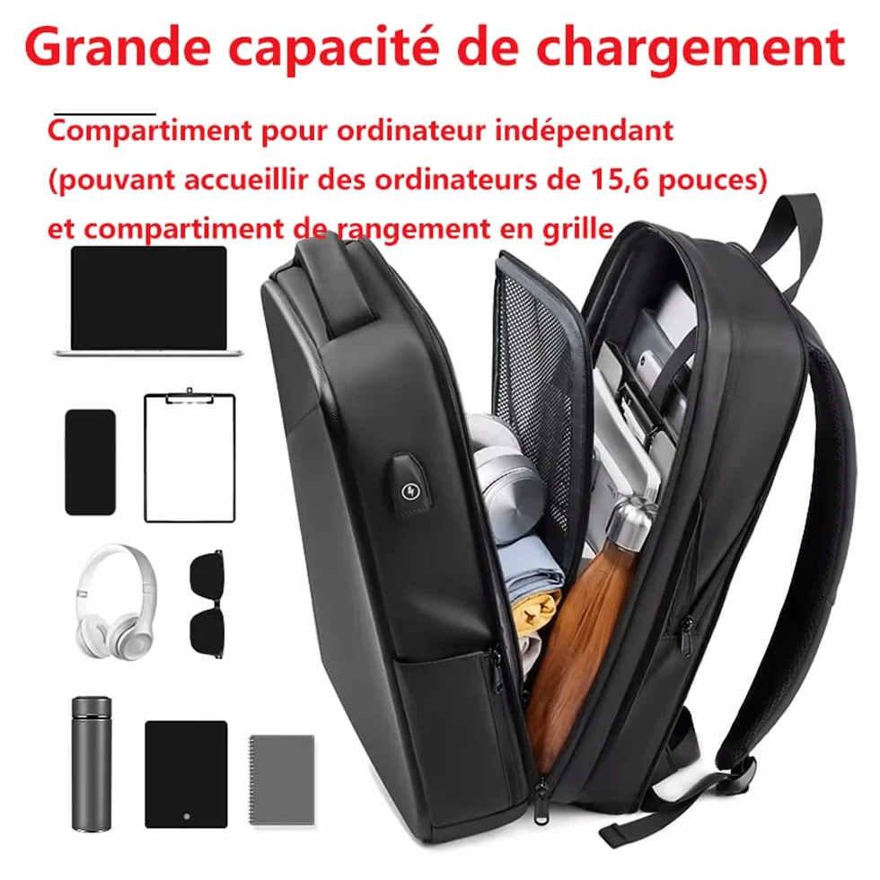 XINYASEE Plecak na laptopa, wodoodporny plecak podróżny, biznesowy plecak EVA, antykradzieżowy plecak szkolny unisex z portem ładowania USB, czarny, PRZECIĘTNY, Klasyczny, swobodny