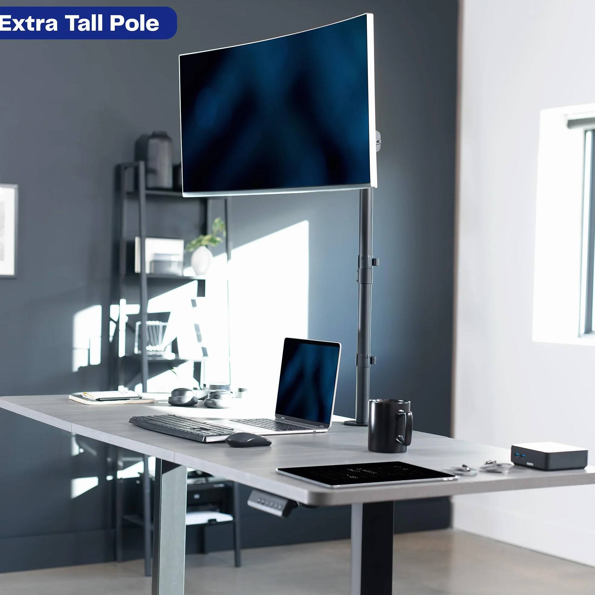 VIVO Uchwyt biurkowy na pojedynczy monitor, bardzo wysoki, w pełni regulowany stojak na 1 ekran LCD do 32 cali, ultraszerokie ekrany do 38", pojemność 10 kg, STAND-V001T