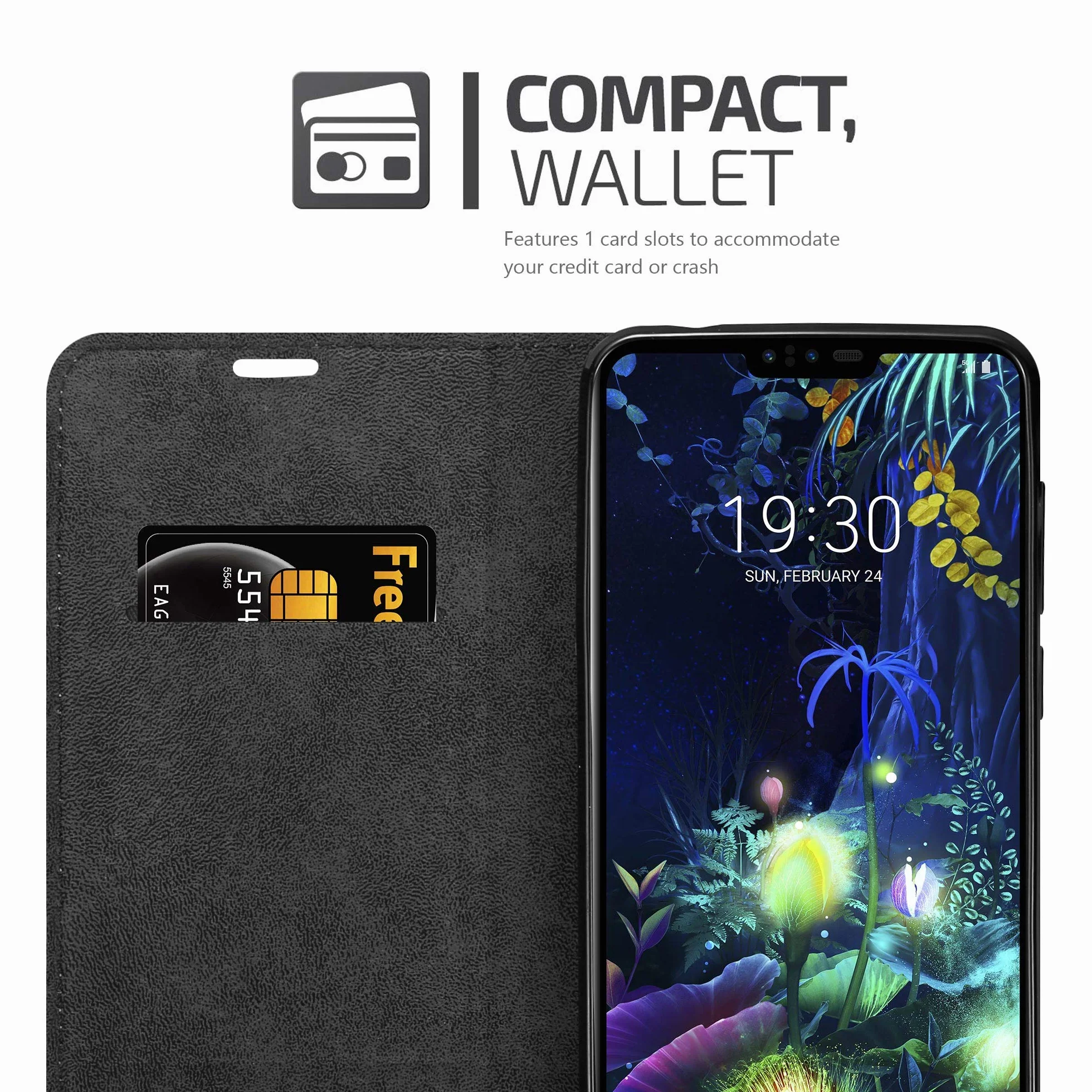 Etui Cadorabo kompatybilne z LG V50 w CZARNYM NOCIE - Etui ochronne z magnetycznym zamknięciem, funkcja uchwytu i przegródką na karty