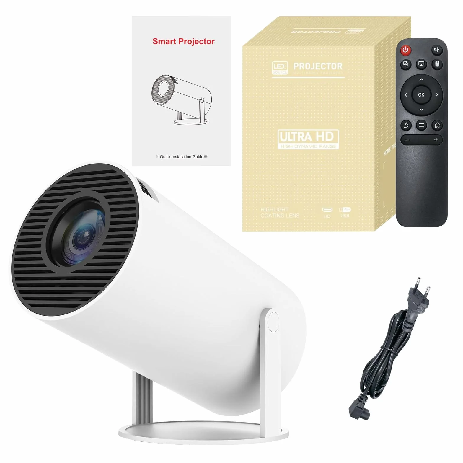 Mini rzutnik, Native 1080p z obsługą 4K, projektor z WiFi 6, BT5.0 Android 11.0 OS, obrót o 180 stopni, inteligentny projektor Full HD, mały przenośny projektor wideo LED, Bluetooth (biały 160ANSI)