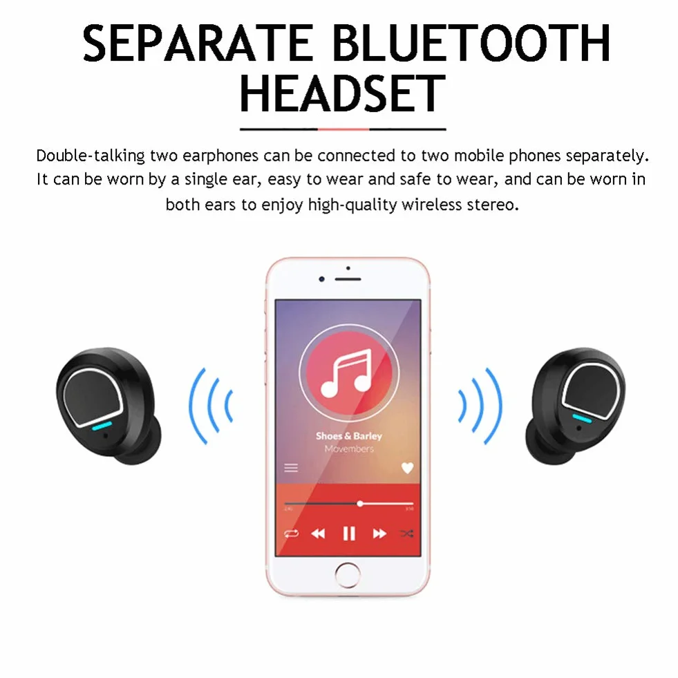 StereoBluetooth 5.0 sportowe słuchawki douszne z futerałem, bezprzewodowe, do iPhone Samsung Huawei, z mocnym powerbankiem, wodoszczelne IPX6, mikrofon, Sport, Blue
