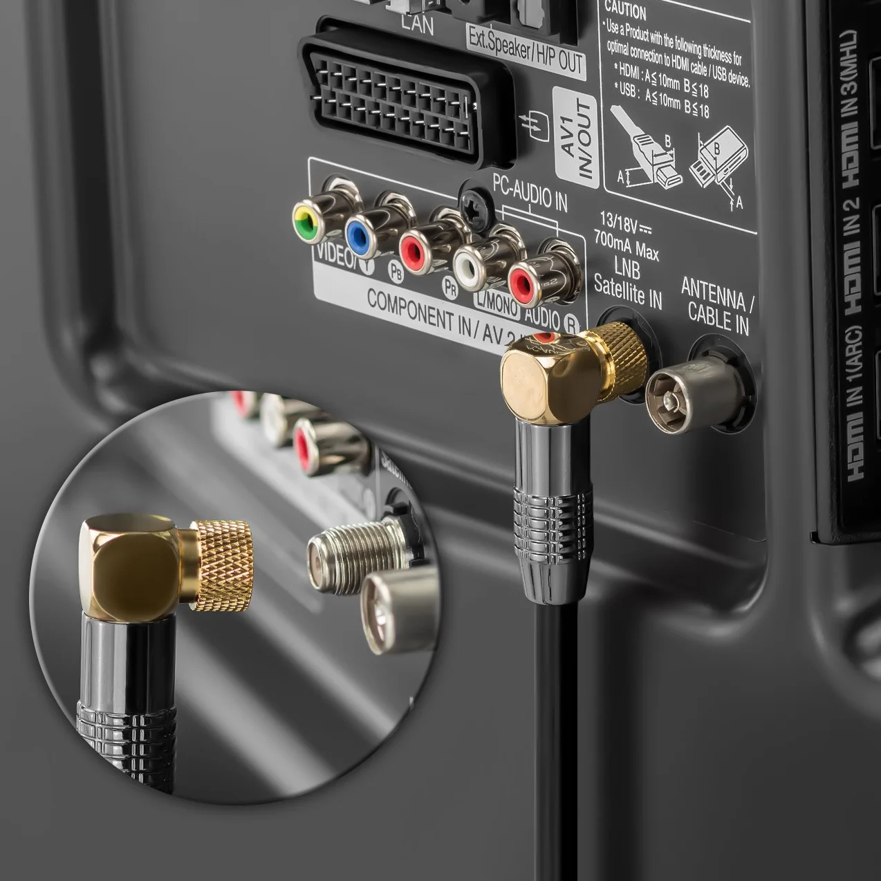 deleyCON 1,5m SAT Kabel Antenowy 4K Ultra-HD Full HD HDTV Koncentryczny 2x Kątowy Wtyk F 90° Metalowe Czarny