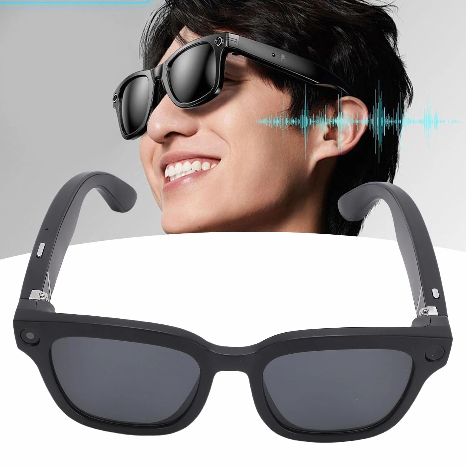 ASHATA AI Smart Okulary, 5.3 Tłumaczenie Inteligentne Okulary z 25 Językami 1080p Zdjęcie Robienie Wideo Chatgpt 4.0 Dostęp do Handsfree Music i Wzywa dla Mężczyzn i Kobiet