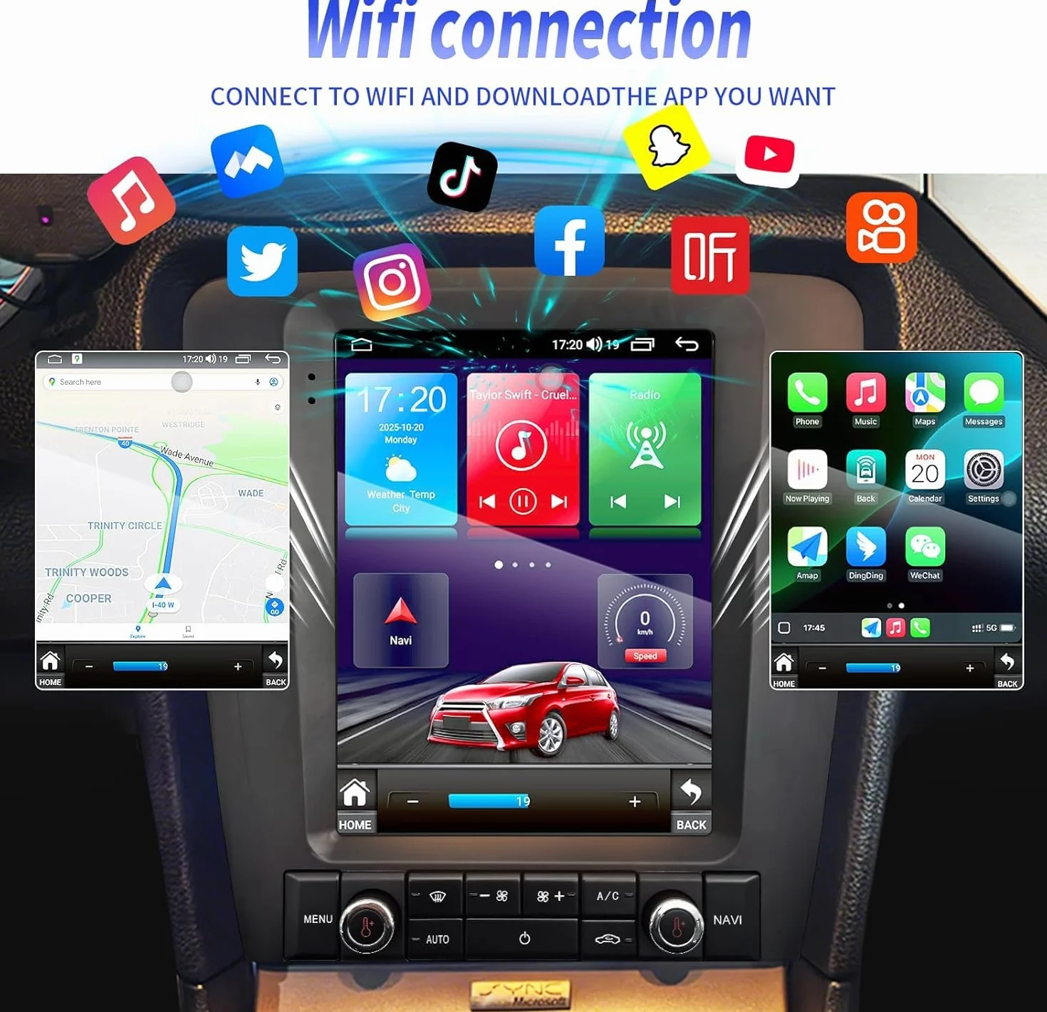 Android 15 Stereo Samochodowe Radio Do Forda Mustanga 2010-2014 GPS | Nawigacja 9,7-calowy ekran dotykowy przez Carplay Android Auto SWC Bluetooth 5.1 WiFi GPS Nawigacja EQ USB TPMS Kamera AHD