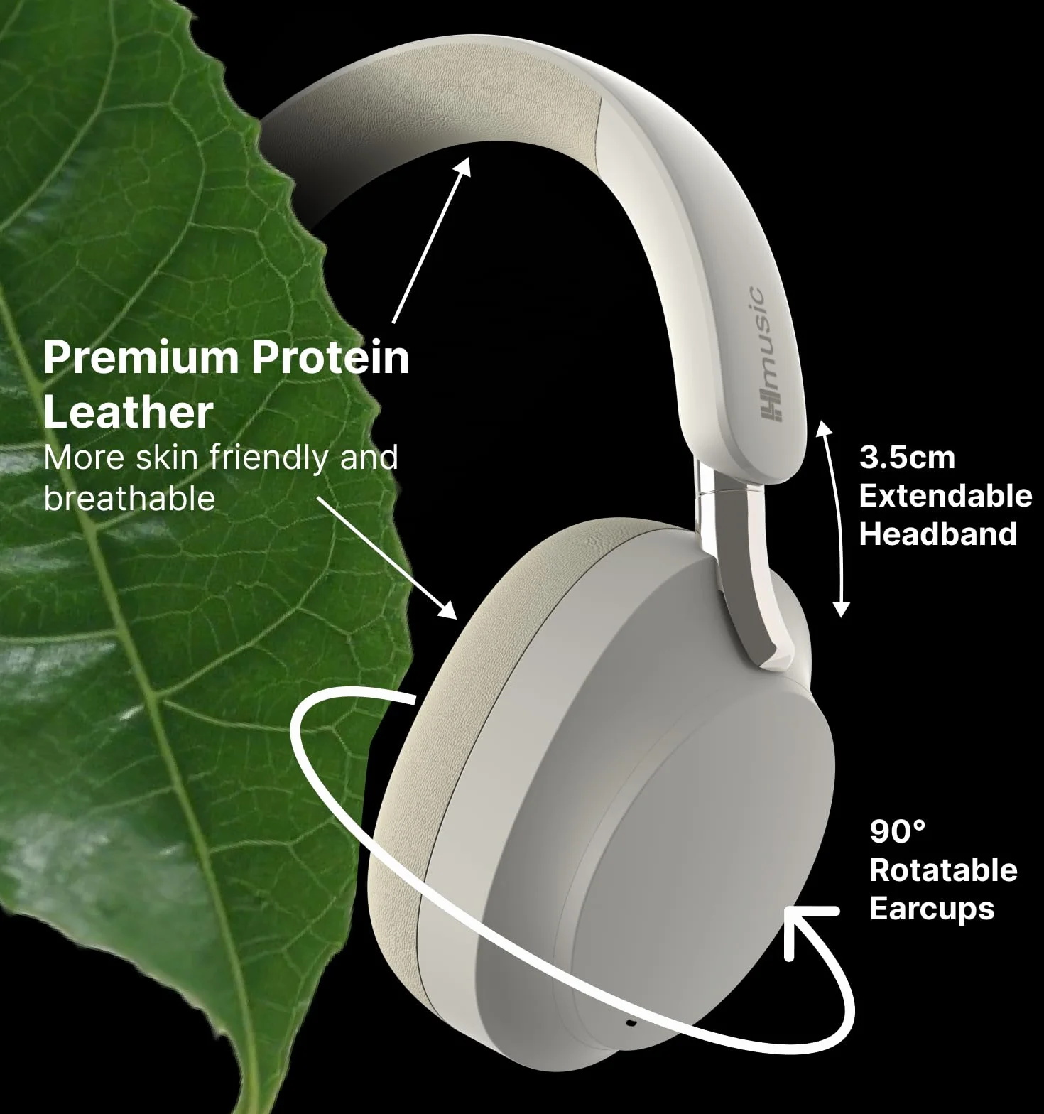 Hmusic MS04 4-Mik Słuchawki Bluetooth ANC, 80H Czas Pracy | Nauszne Słuchawki Bluetooth, Kabel Aux 3.5mm, z Etui, Białe Składane Słuchawki Bezprzewodowe do Gry/Podróży/Pracy/Dojazdów