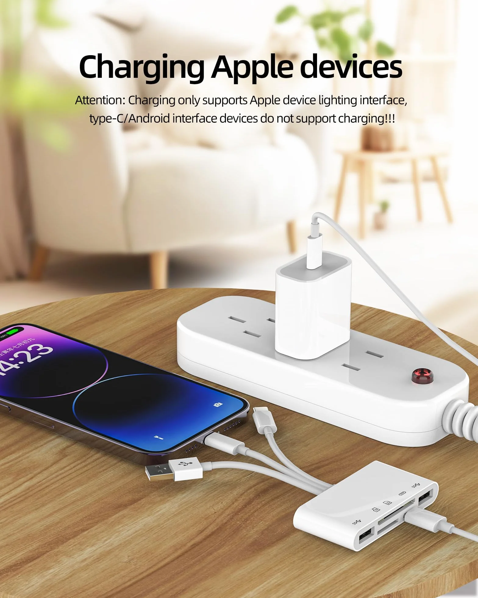 Adapter USB C Lightning USB (5 w 1) OTG 3.0 kabel czytnika kart SD do Apple iPhone 15 14 czytnik kart micro SD czytnik kart TF pamięć flash do iPada PC adapter kamery pamięci, kompatybilny z Samsung