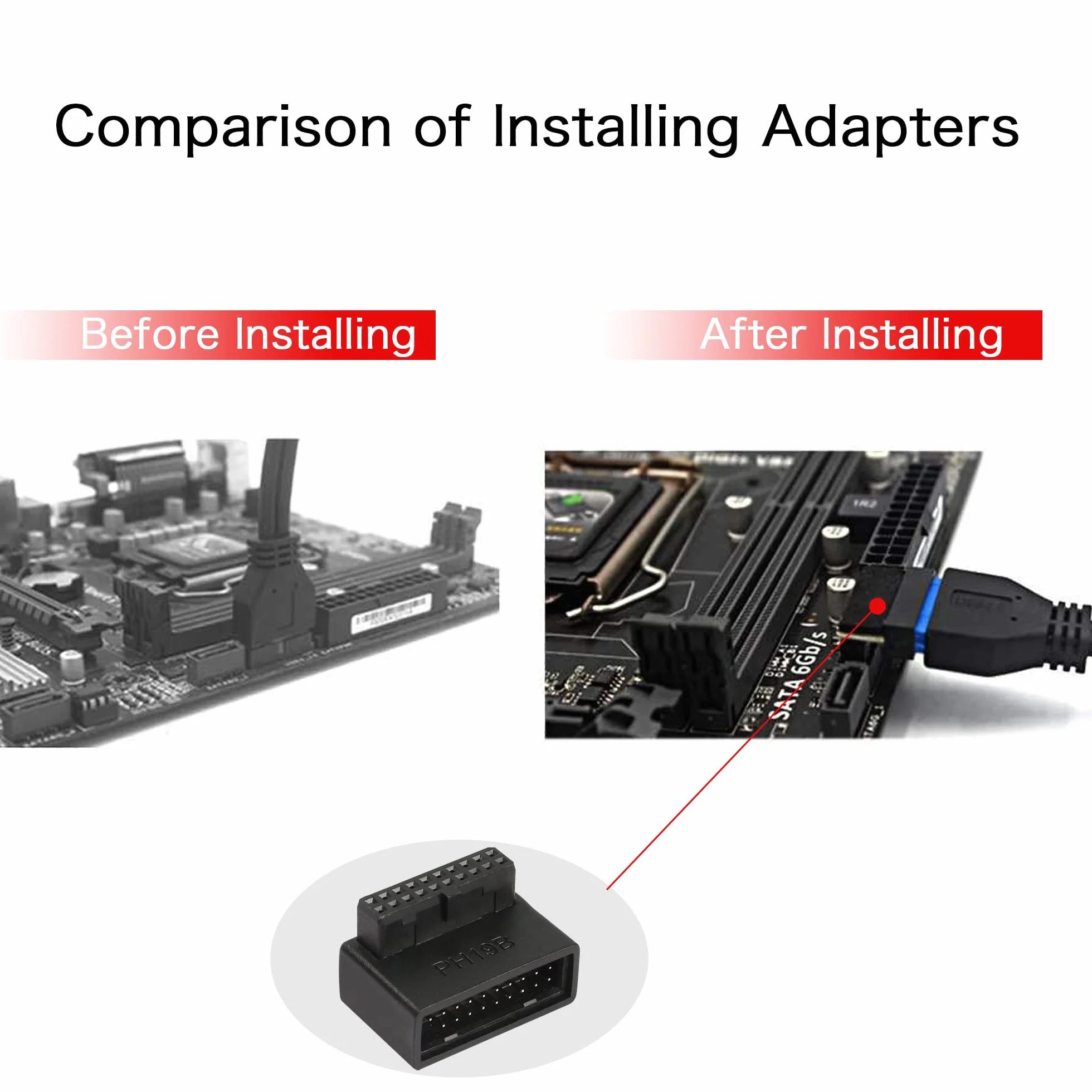 QIANRENON USB 3.0 19/20-pinowy adapter 90 stopni męski na żeński L obrotowe gniazdo kątowe na biurko płyta główna wewnętrzne złącze kątowe (PH19B)