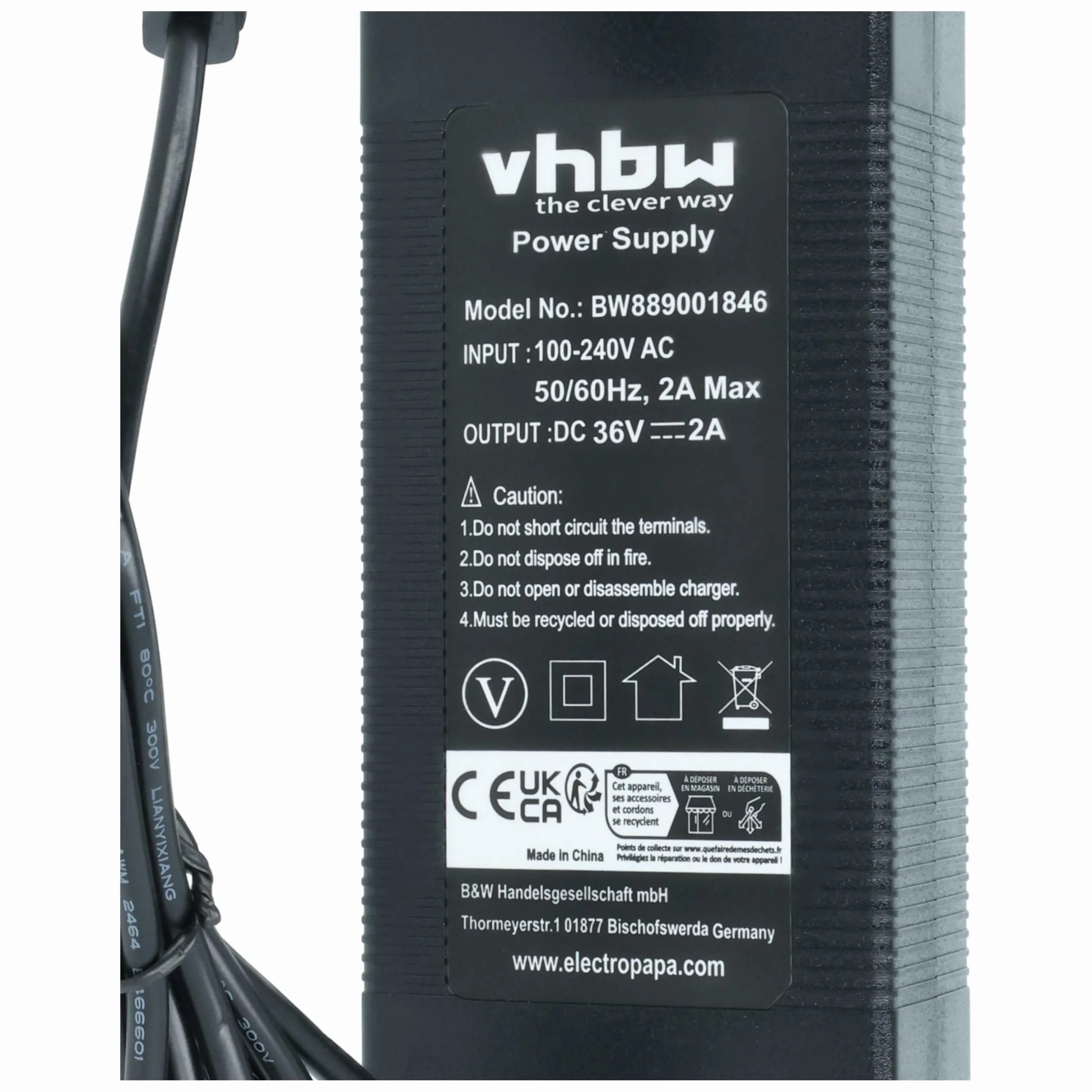 vhbw 1 x ładowarka kompatybilna z Bosch PowerPack 400, PowerPack 500 baterii, e-bike - do akumulatorów litowo-jonowych 36 V 72 W