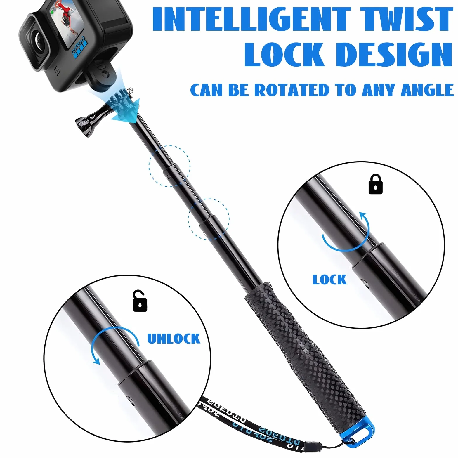 Wodoodporny wysuwany kij do selfie, aluminiowy uchwyt do GoPro 3+/4/3/2/5, 48.3 cm