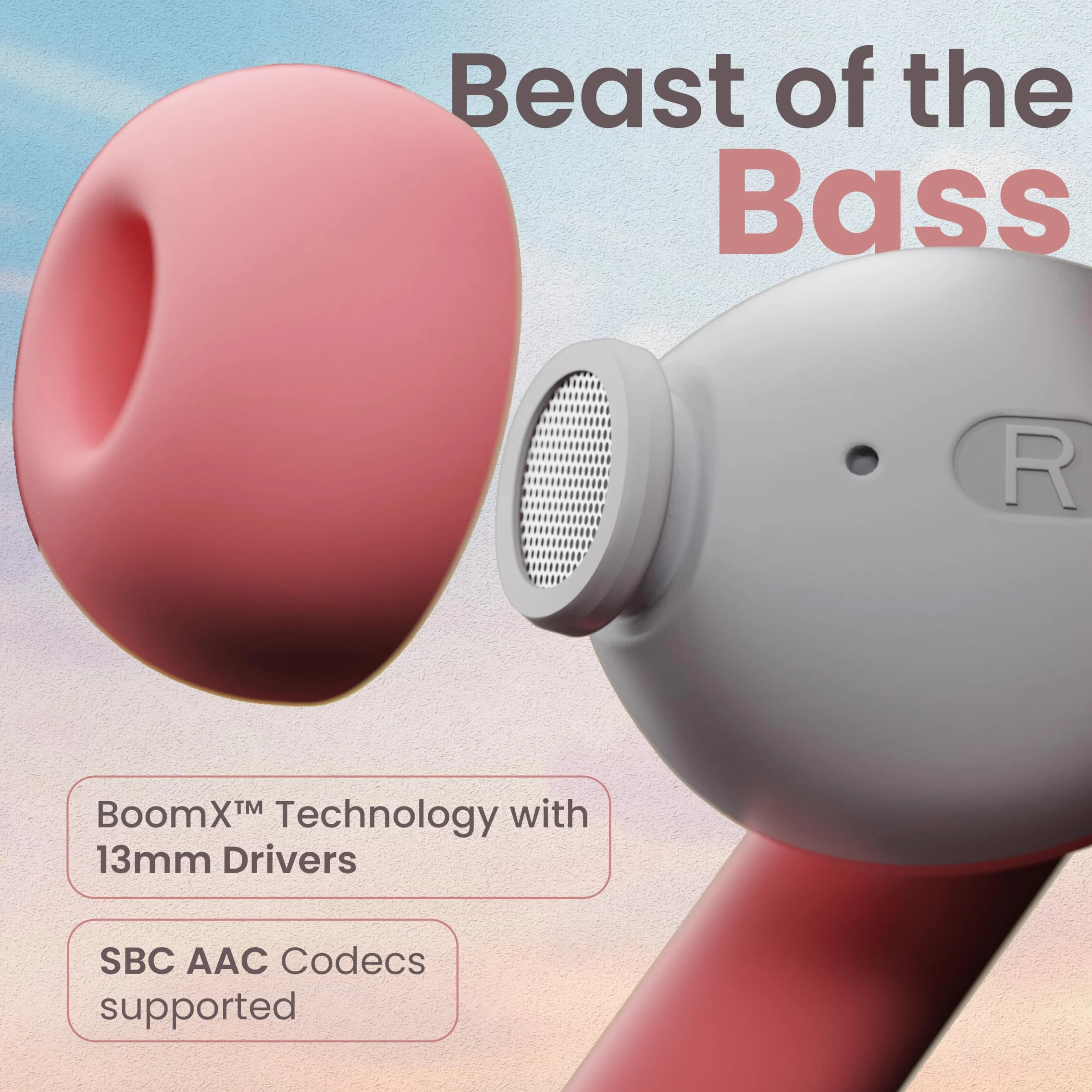 Boult Audio Z60 True Wireless słuchawki douszne z czasem odtwarzania 60H, Quad Mic ENC, 50 ms Low Latence Gaming IPX5 Słuchawki douszne TWS, Bluetooth 5.3, 13 mm Bass Drivers